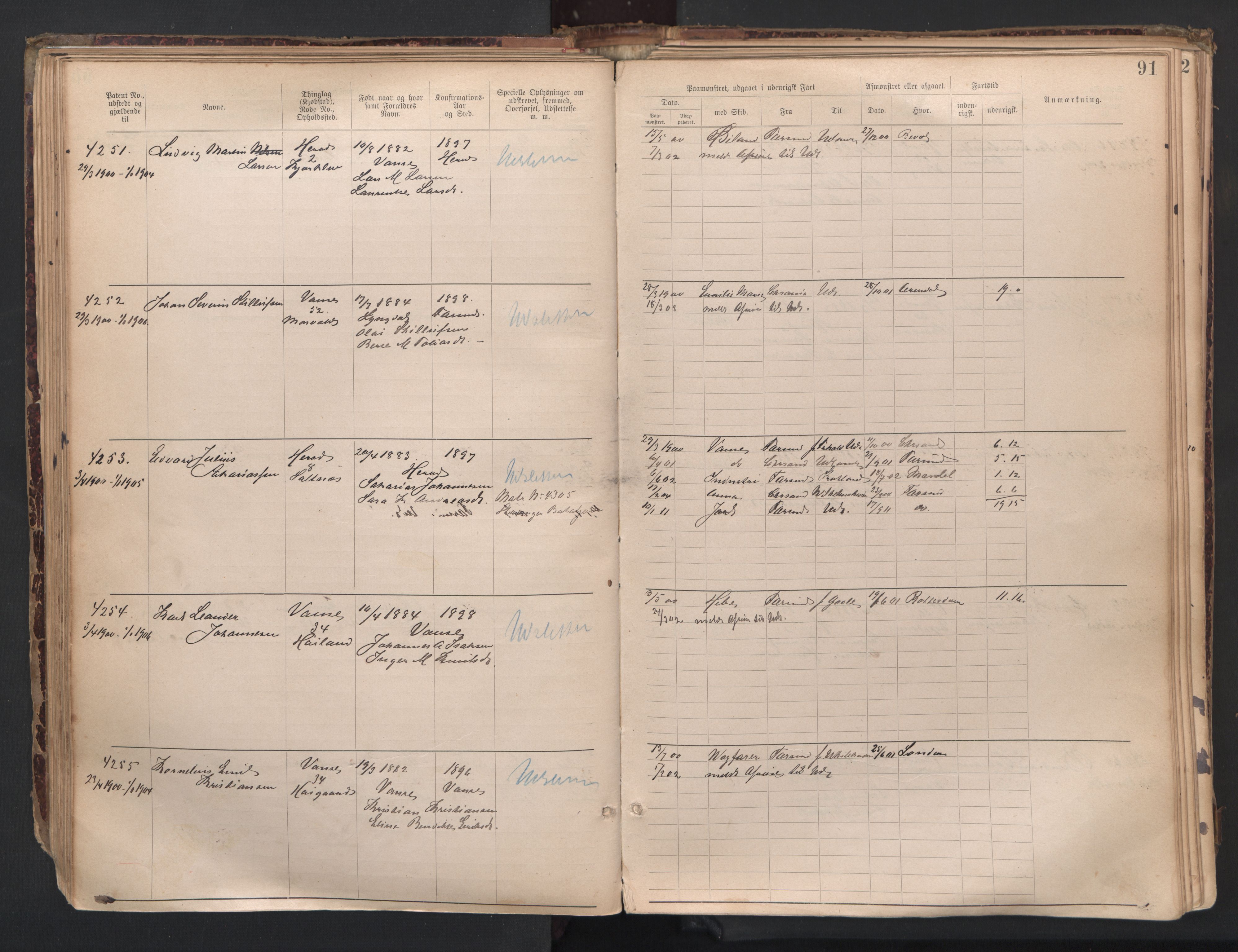 Farsund mønstringskrets, SAK/2031-0017/F/Fa/L0007: Annotasjonsrulle nr 3806-5294 med register, Z-4, 1894-1934, s. 120