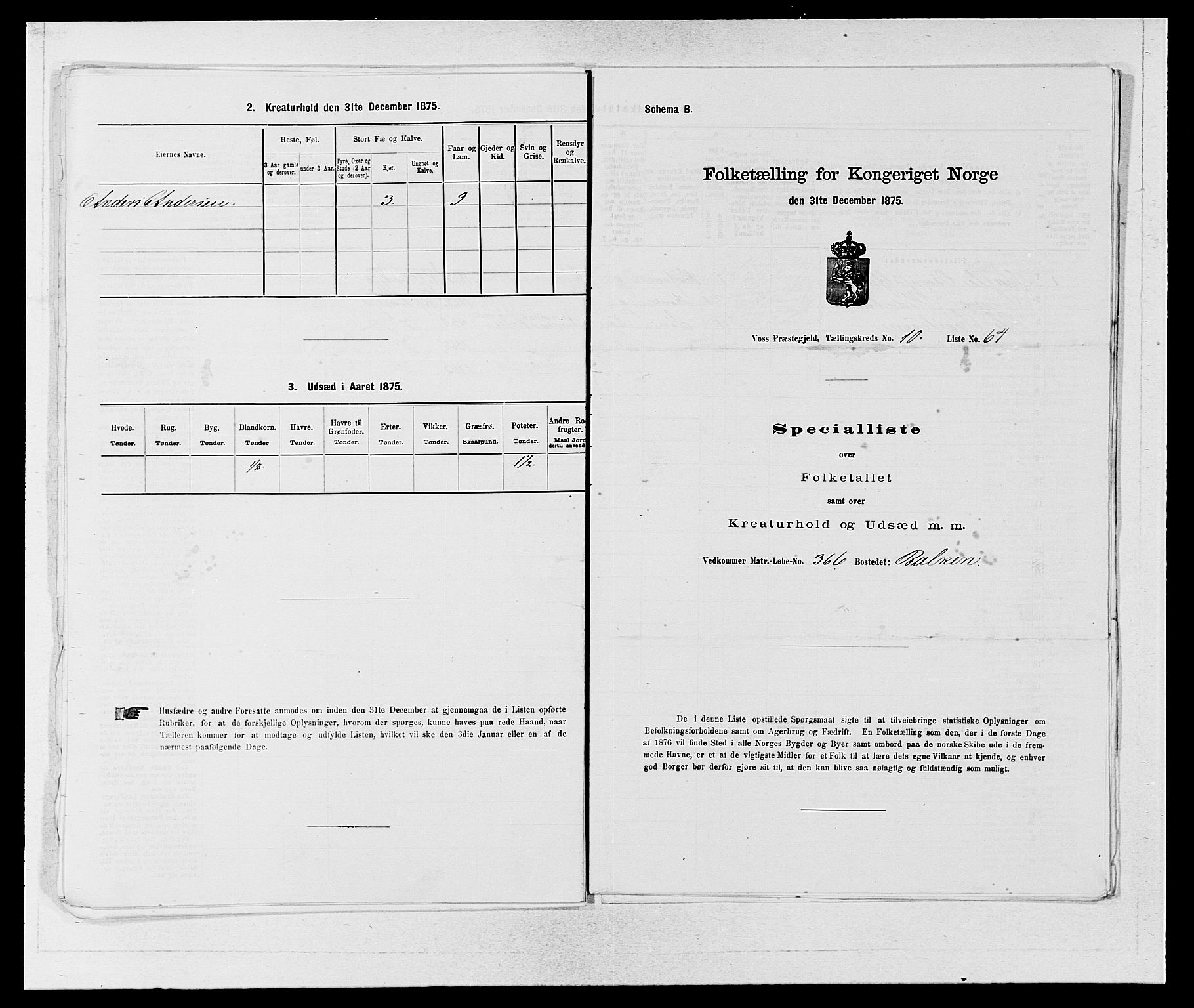 SAB, Folketelling 1875 for 1235P Voss prestegjeld, 1875, s. 1279