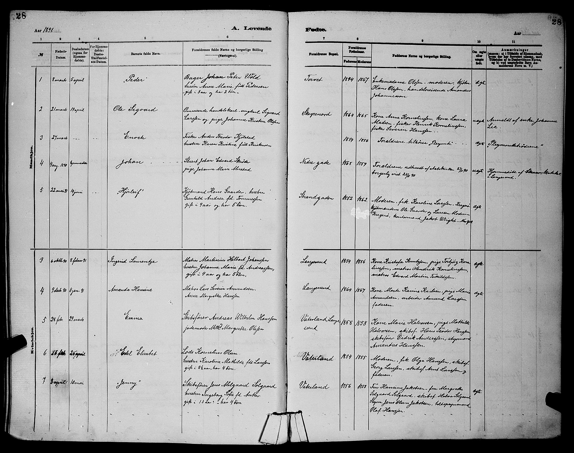 Langesund kirkebøker, AV/SAKO-A-280/G/Ga/L0005: Klokkerbok nr. 5, 1884-1898, s. 28