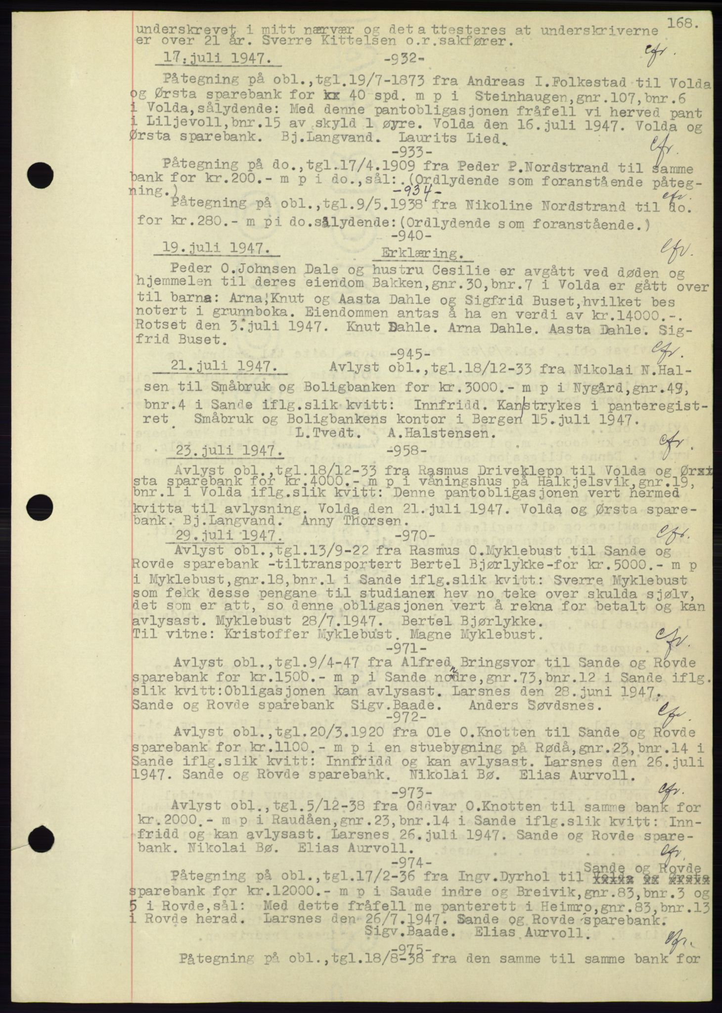 Søre Sunnmøre sorenskriveri, AV/SAT-A-4122/1/2/2C/L0072: Pantebok nr. 66, 1941-1955, Dagboknr: 932/1947