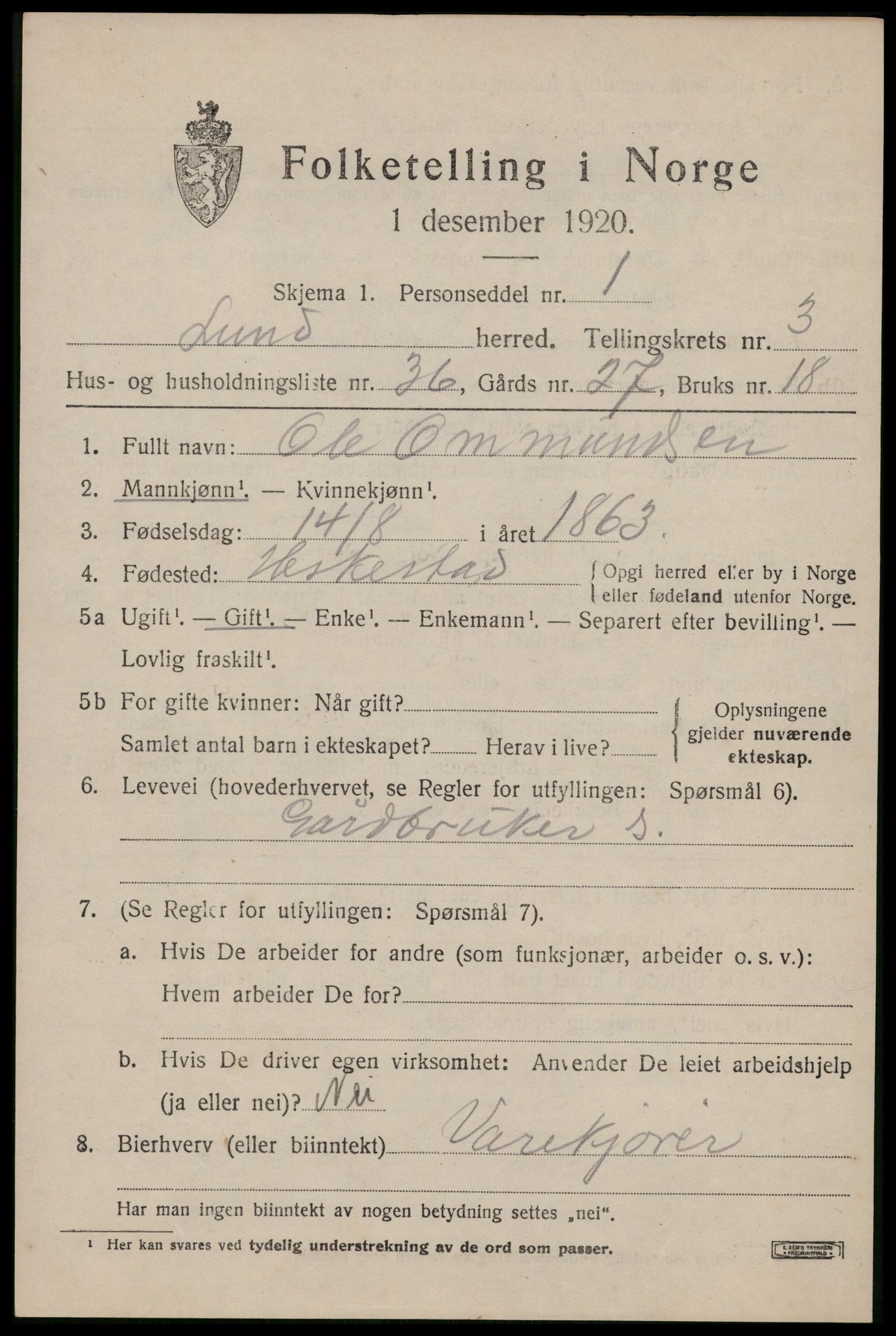 SAST, Folketelling 1920 for 1112 Lund herred, 1920, s. 1708