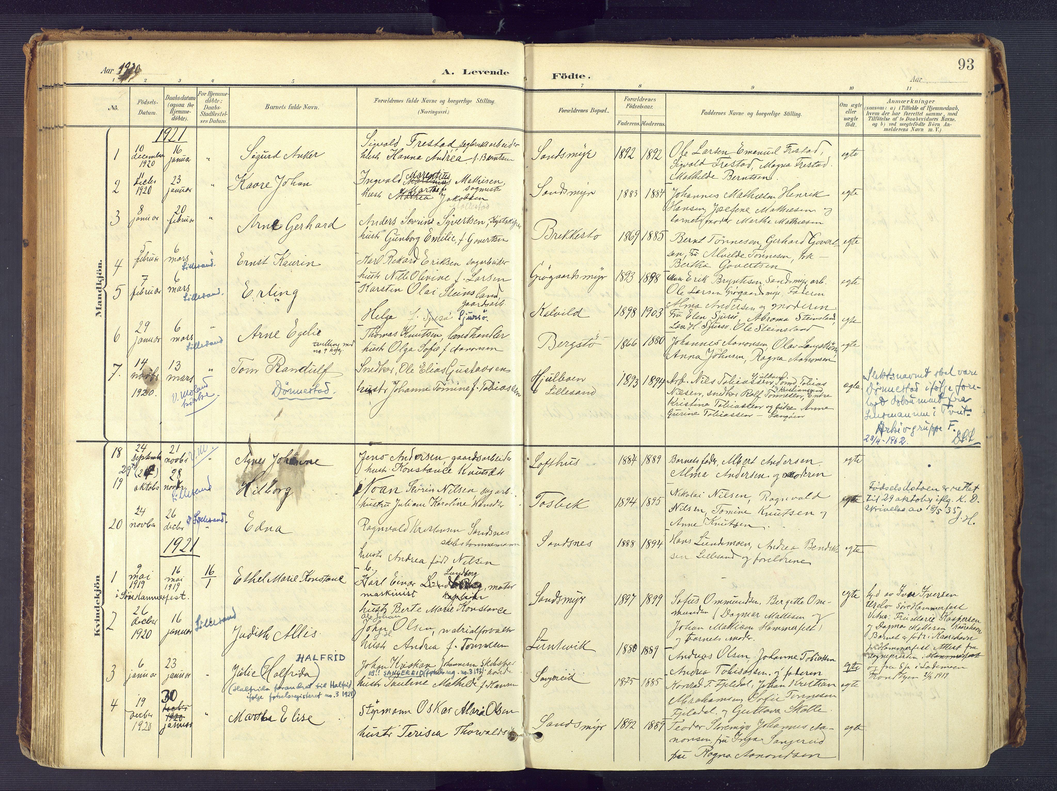 Vestre Moland sokneprestkontor, AV/SAK-1111-0046/F/Fa/Fab/L0010: Ministerialbok nr. A 10, 1900-1926, s. 93
