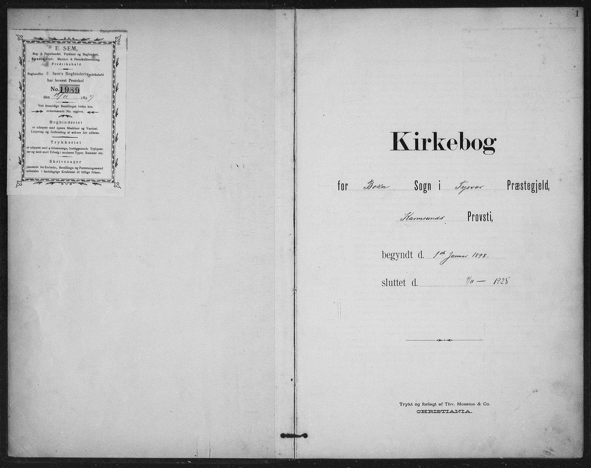 Tysvær sokneprestkontor, SAST/A -101864/H/Ha/Haa/L0009: Ministerialbok nr. A 9, 1898-1925, s. 1