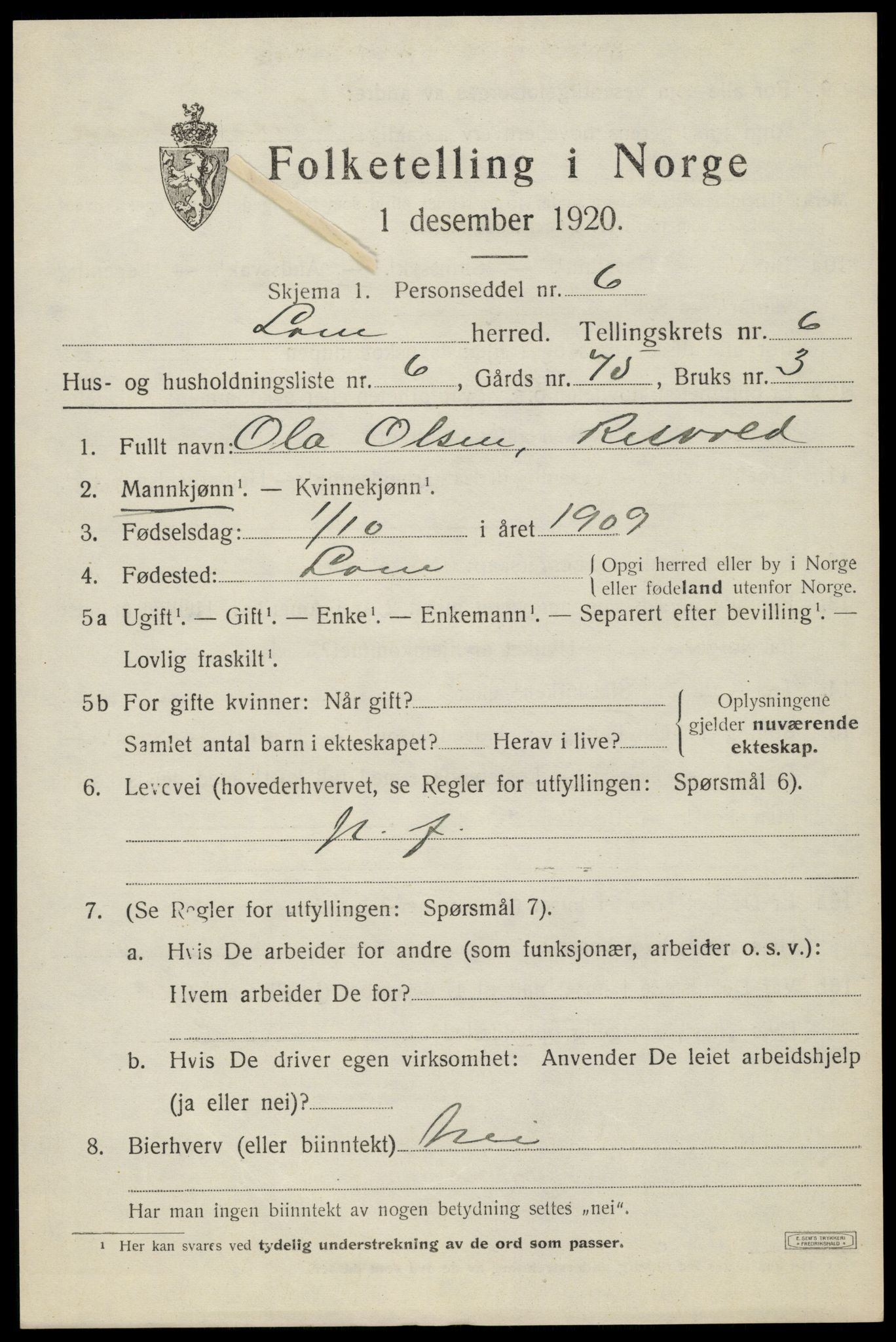 SAH, Folketelling 1920 for 0514 Lom herred, 1920, s. 3808