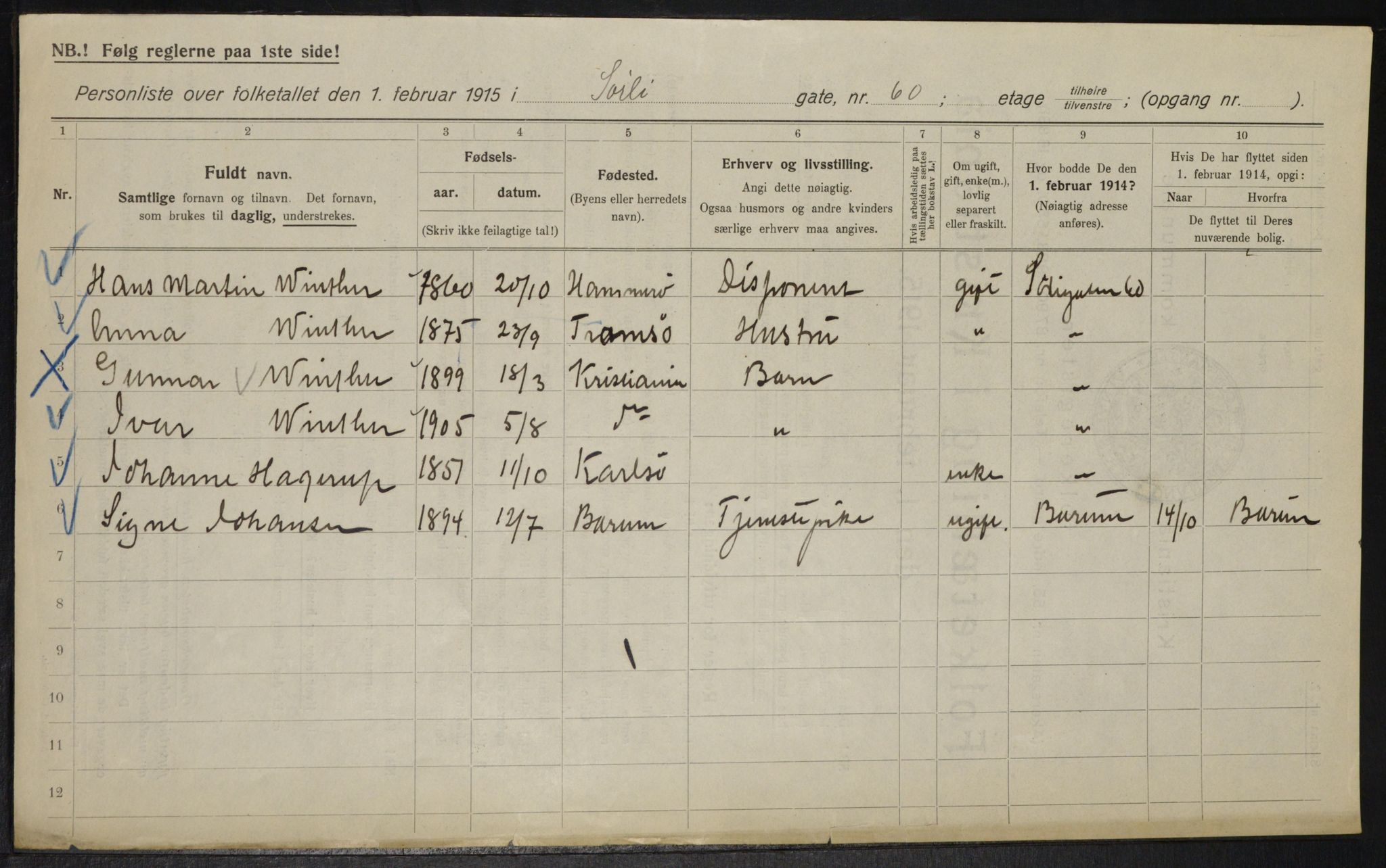 OBA, Kommunal folketelling 1.2.1915 for Kristiania, 1915, s. 107161