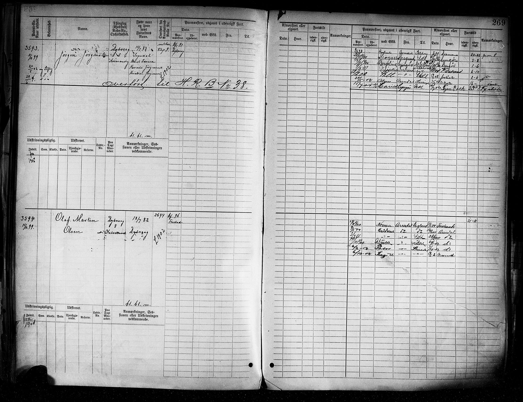 Tvedestrand mønstringskrets, AV/SAK-2031-0011/F/Fb/L0005: Hovedrulle A nr 3057-3817, R-6, 1890-1920, s. 275