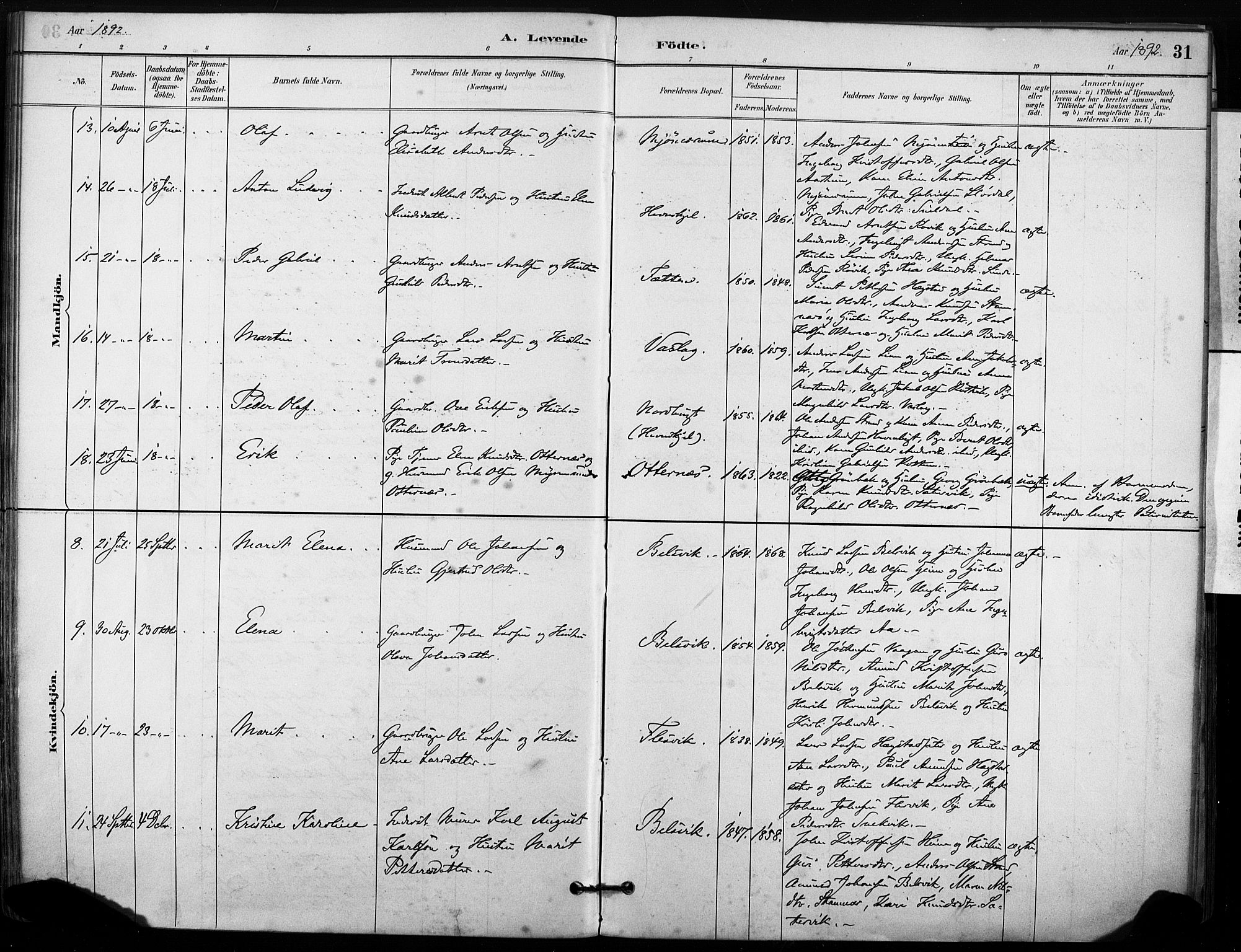 Ministerialprotokoller, klokkerbøker og fødselsregistre - Sør-Trøndelag, AV/SAT-A-1456/633/L0518: Ministerialbok nr. 633A01, 1884-1906, s. 31
