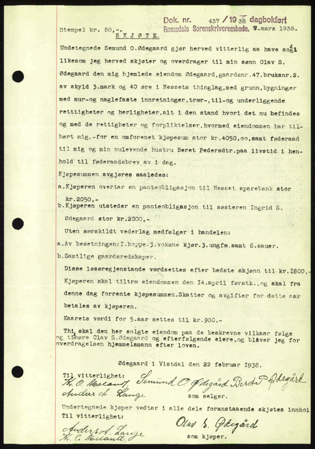 Romsdal sorenskriveri, SAT/A-4149/1/2/2C: Pantebok nr. A4, 1937-1938, Dagboknr: 437/1938