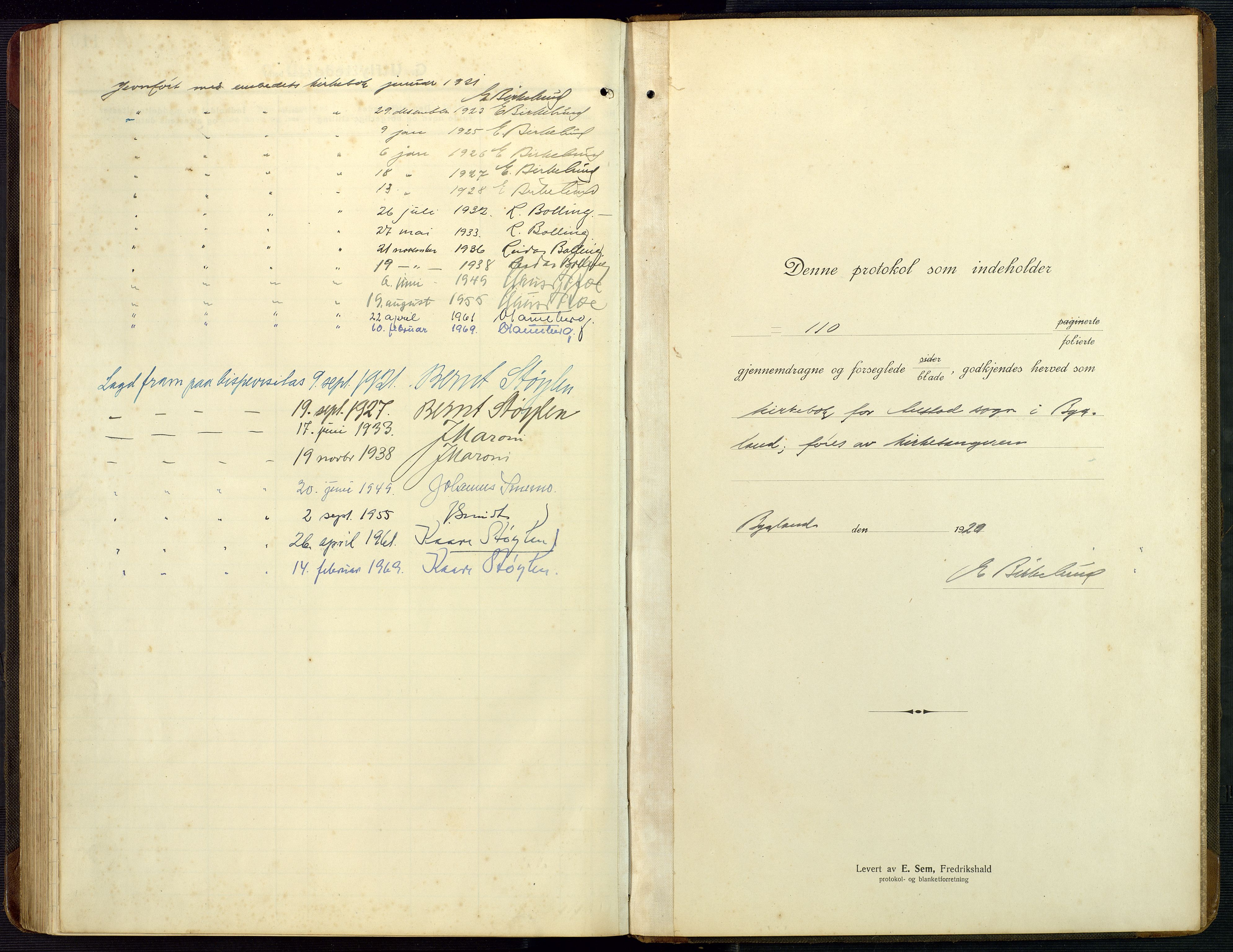 Bygland sokneprestkontor, AV/SAK-1111-0006/F/Fb/Fba/L0003: Klokkerbok nr. B 3, 1920-1974