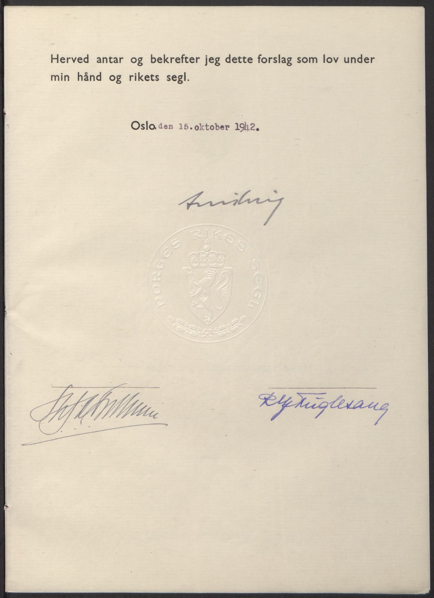 NS-administrasjonen 1940-1945 (Statsrådsekretariatet, de kommisariske statsråder mm), RA/S-4279/D/Db/L0098: Lover II, 1942, s. 421