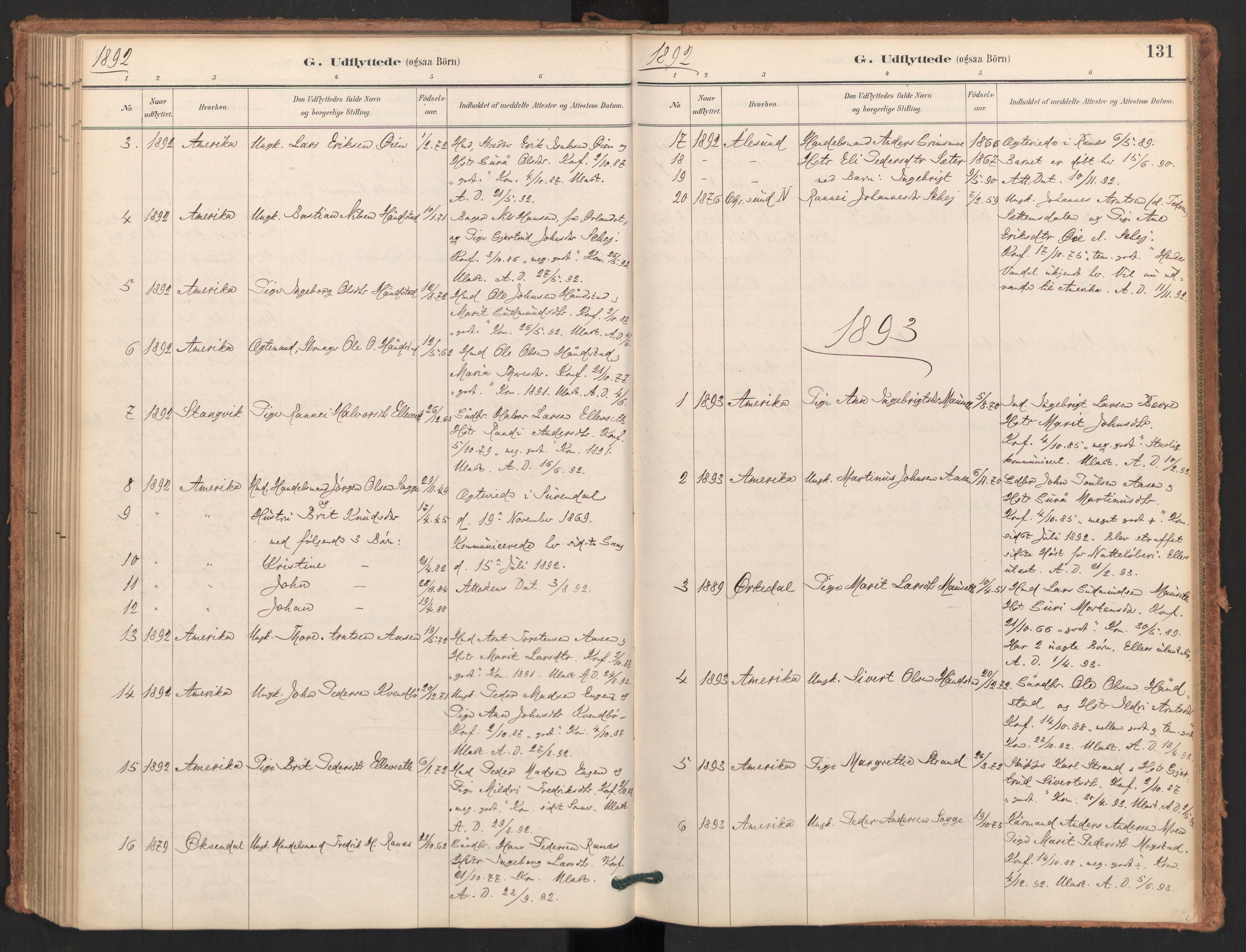 Ministerialprotokoller, klokkerbøker og fødselsregistre - Møre og Romsdal, AV/SAT-A-1454/596/L1056: Ministerialbok nr. 596A01, 1885-1900, s. 131