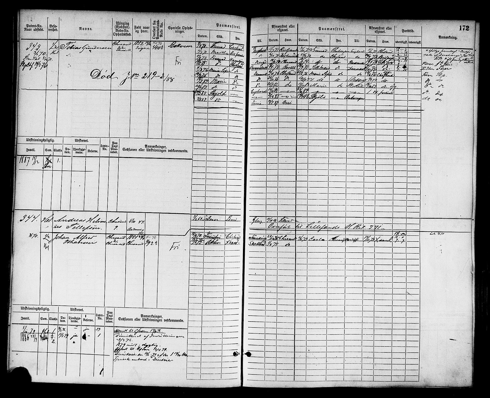 Kristiansand mønstringskrets, AV/SAK-2031-0015/F/Fb/L0003: Hovedrulle nr 1-762, I-10, 1860-1911, s. 183