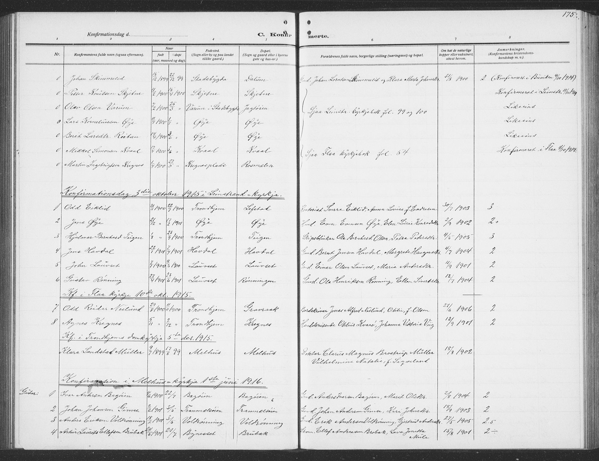 Ministerialprotokoller, klokkerbøker og fødselsregistre - Sør-Trøndelag, SAT/A-1456/691/L1095: Klokkerbok nr. 691C06, 1912-1933, s. 175