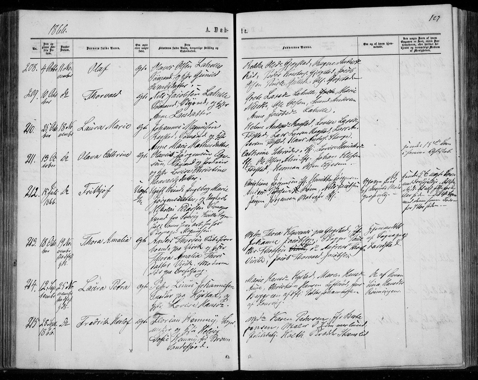 Sandar kirkebøker, AV/SAKO-A-243/F/Fa/L0008: Ministerialbok nr. 8, 1862-1871, s. 127