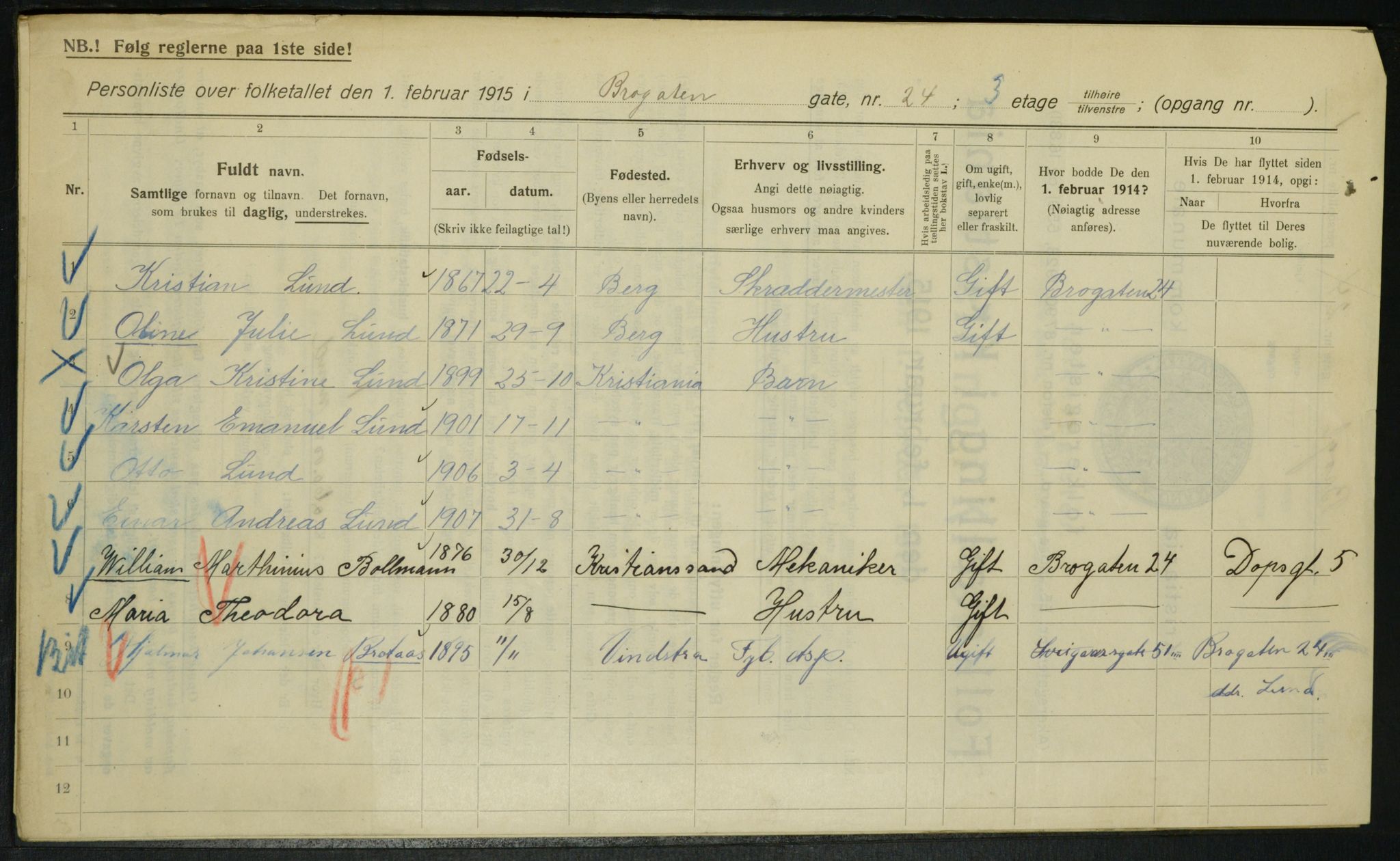 OBA, Kommunal folketelling 1.2.1915 for Kristiania, 1915, s. 9898