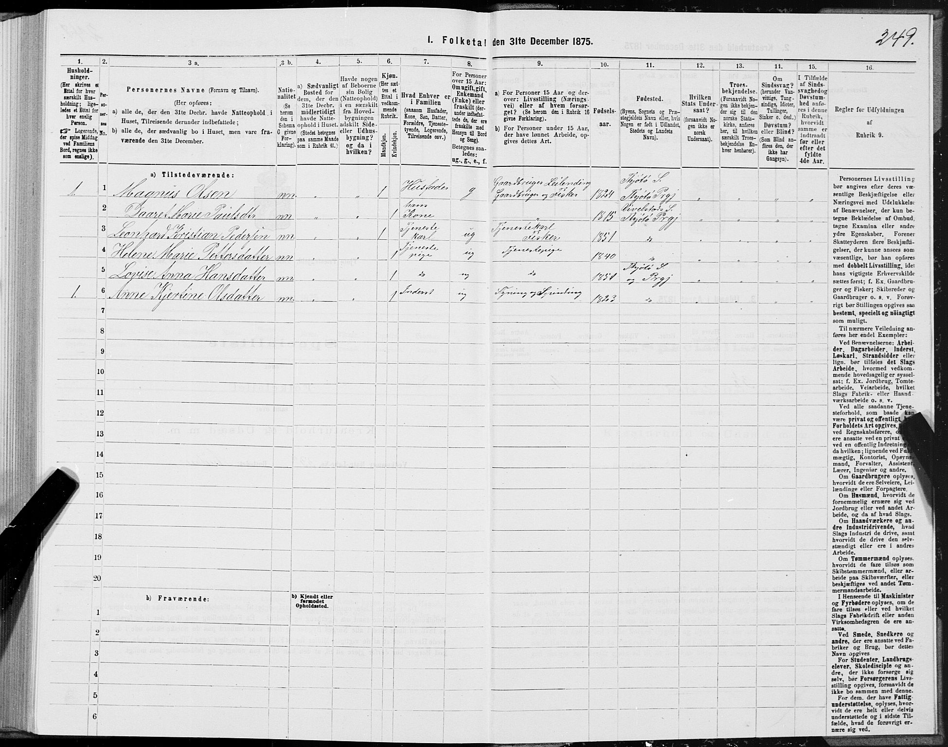 SAT, Folketelling 1875 for 1817P Tjøtta prestegjeld, 1875, s. 1249