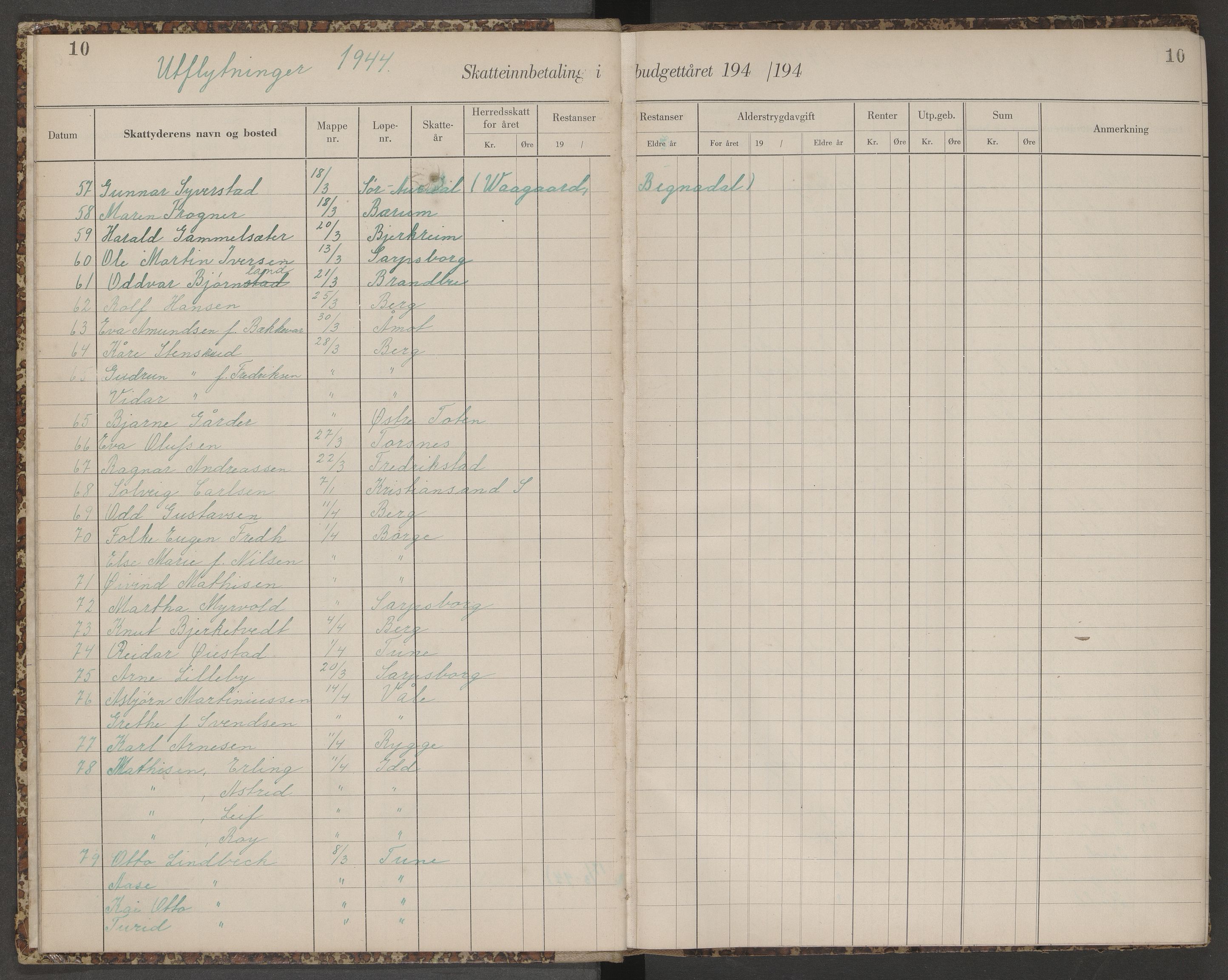 Skjeberg folkeregister, SAO/A-10495/K/Ka/L0003: Fortegnelse over inn- og utflyttede, 1943-1947, s. 10