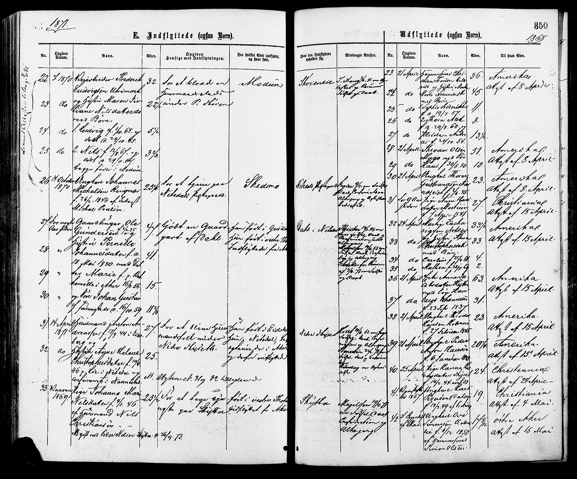 Nittedal prestekontor Kirkebøker, AV/SAO-A-10365a/F/Fa/L0006: Ministerialbok nr. I 6, 1863-1878, s. 350