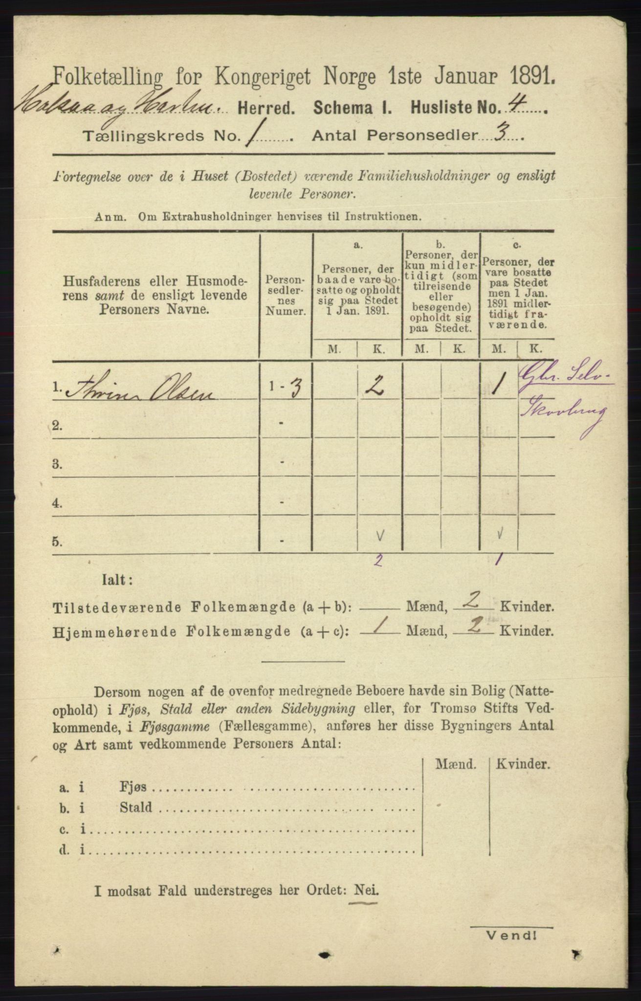 RA, Folketelling 1891 for 1019 Halse og Harkmark herred, 1891, s. 29