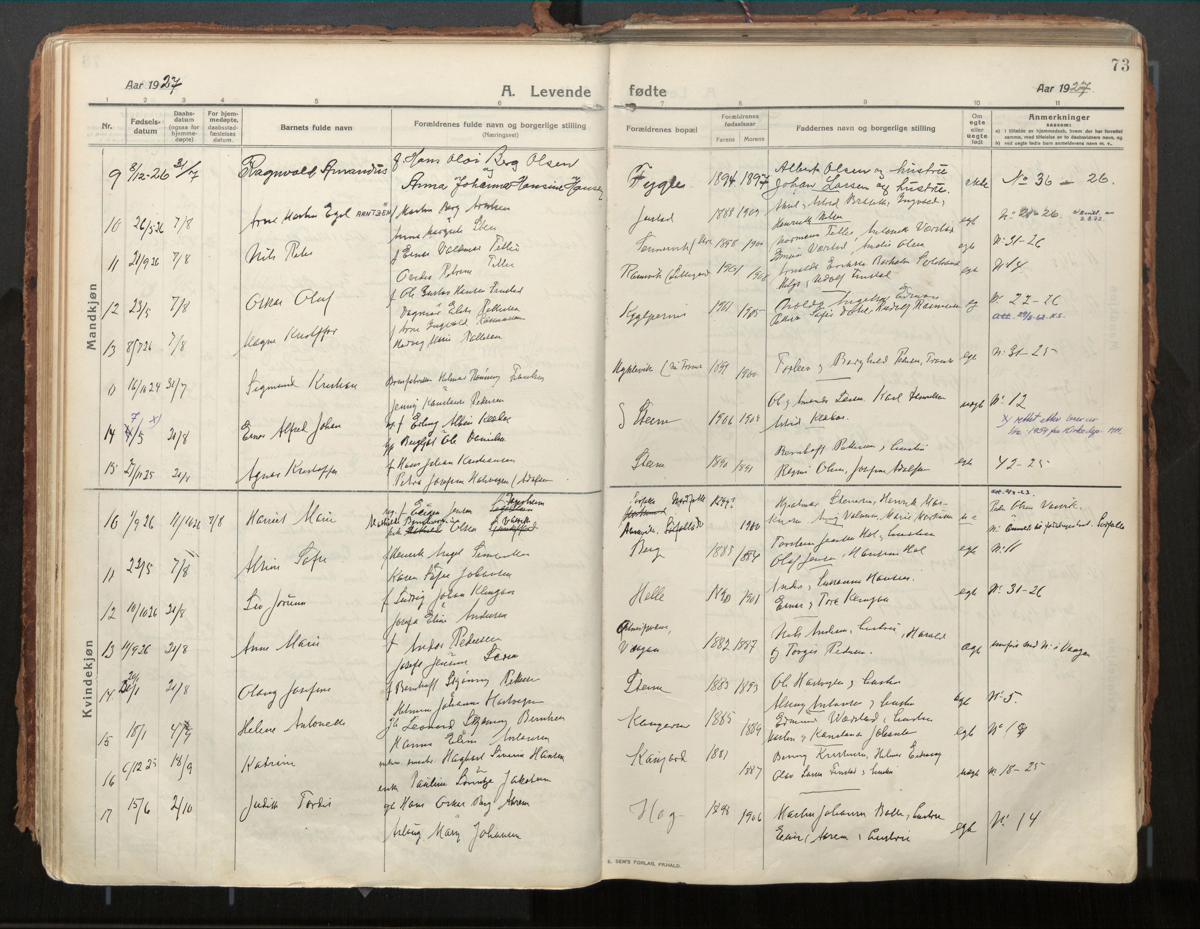 Ministerialprotokoller, klokkerbøker og fødselsregistre - Nordland, AV/SAT-A-1459/882/L1181: Ministerialbok nr. 882A03, 1913-1937, s. 73