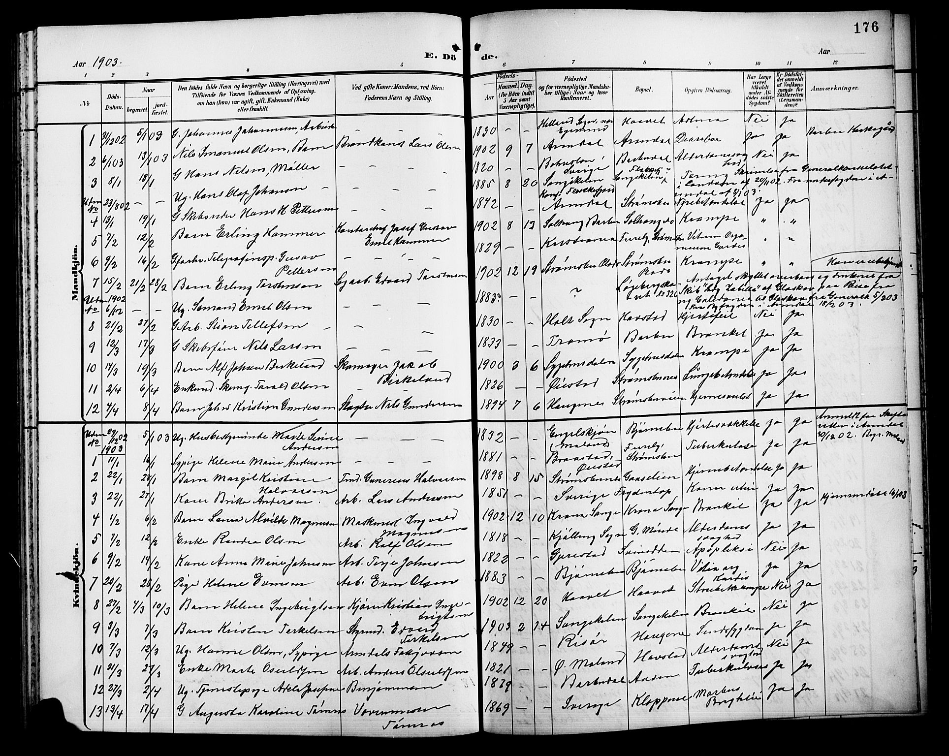 Barbu sokneprestkontor, AV/SAK-1111-0003/F/Fb/L0003: Klokkerbok nr. B 3, 1897-1911, s. 176