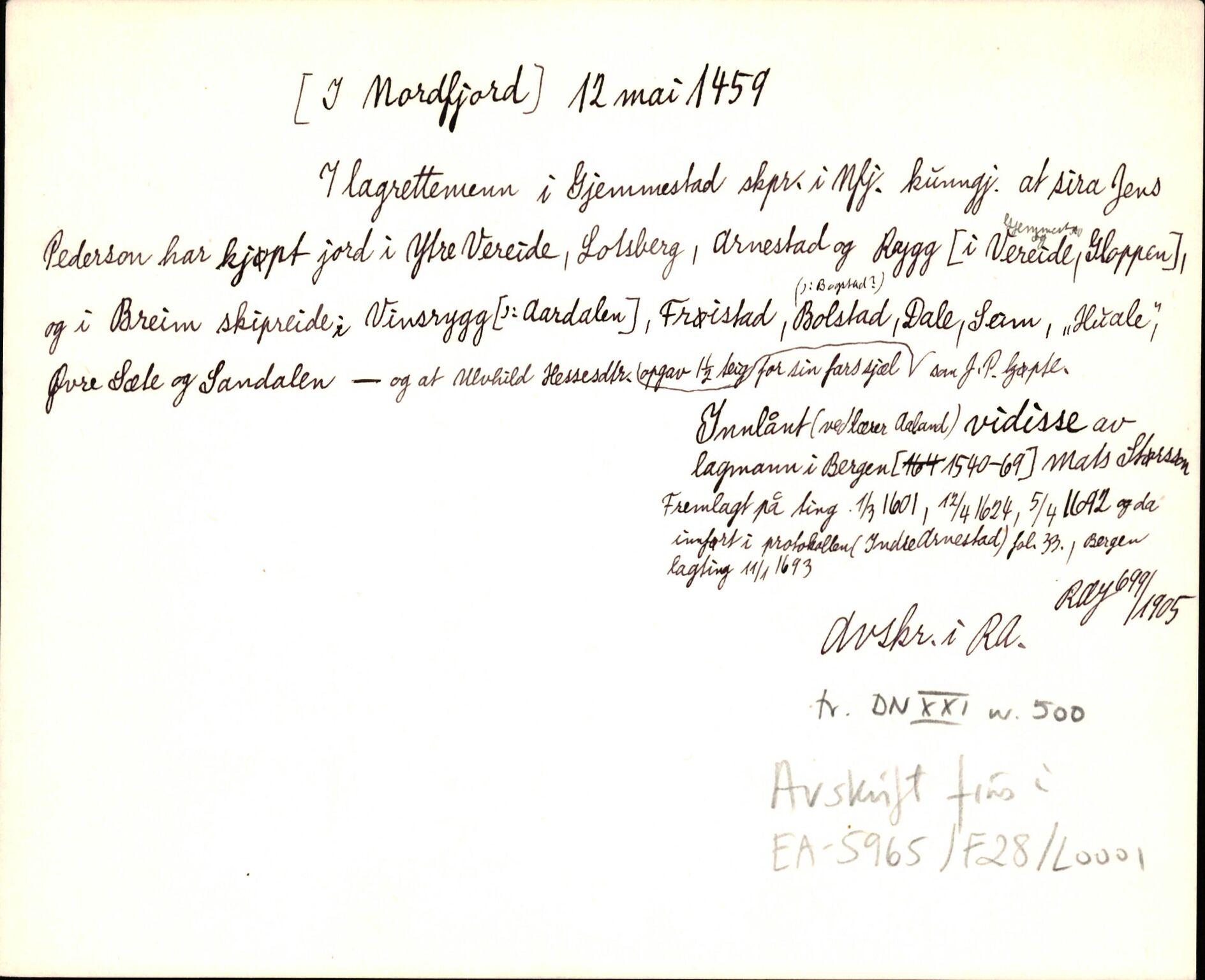 Riksarkivets diplomsamling, AV/RA-EA-5965/F35/F35d/L0001: Innlånte diplomer, seddelregister, 1316-1591, s. 165