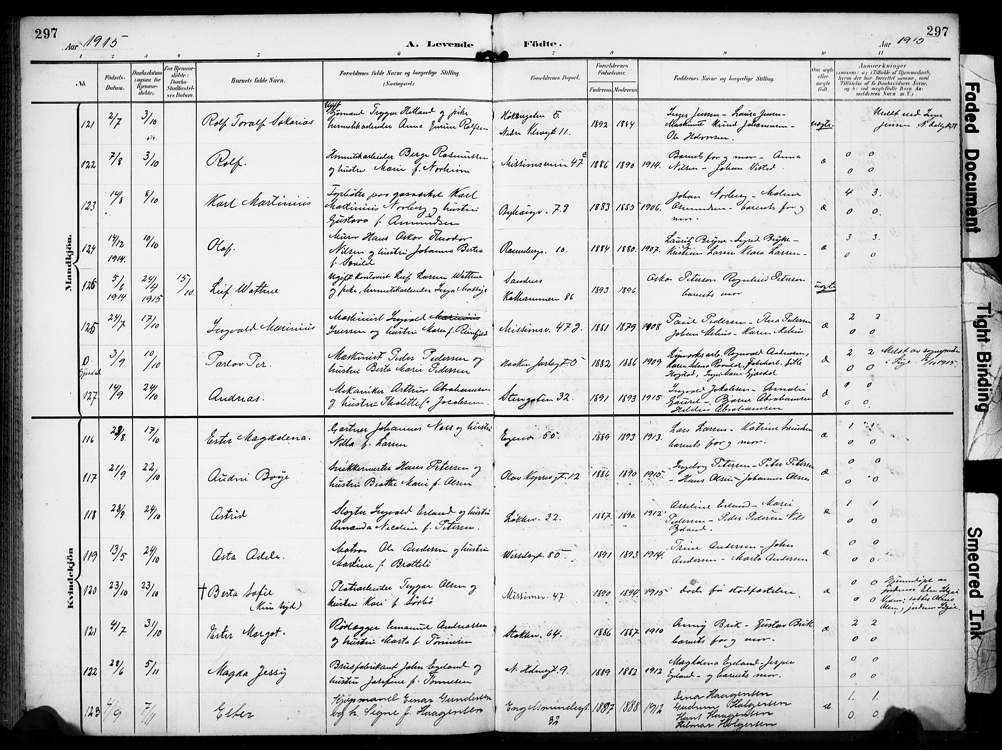 Domkirken sokneprestkontor, AV/SAST-A-101812/001/30/30BB/L0018: Klokkerbok nr. B 18, 1903-1915, s. 297