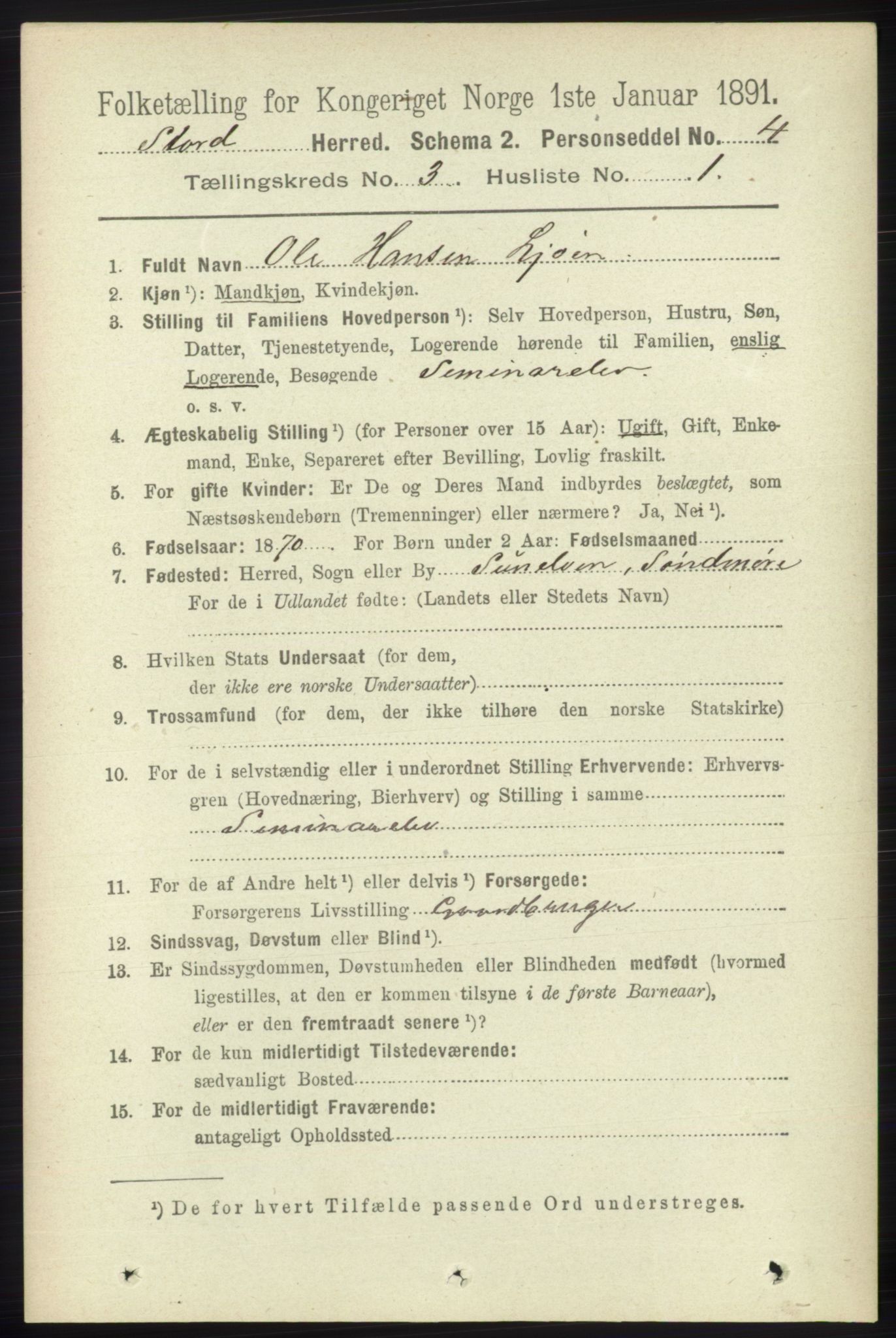 RA, Folketelling 1891 for 1221 Stord herred, 1891, s. 536