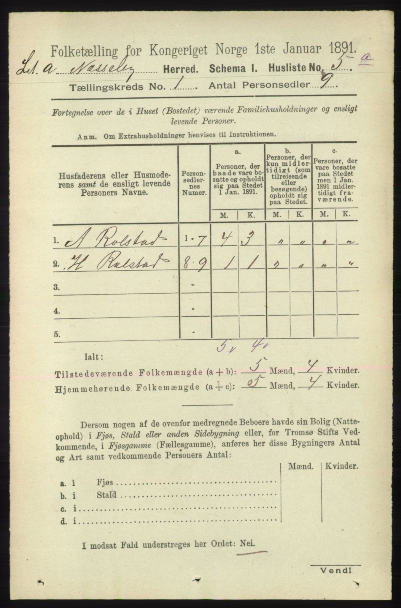 RA, Folketelling 1891 for 2027 Nesseby herred, 1891, s. 20