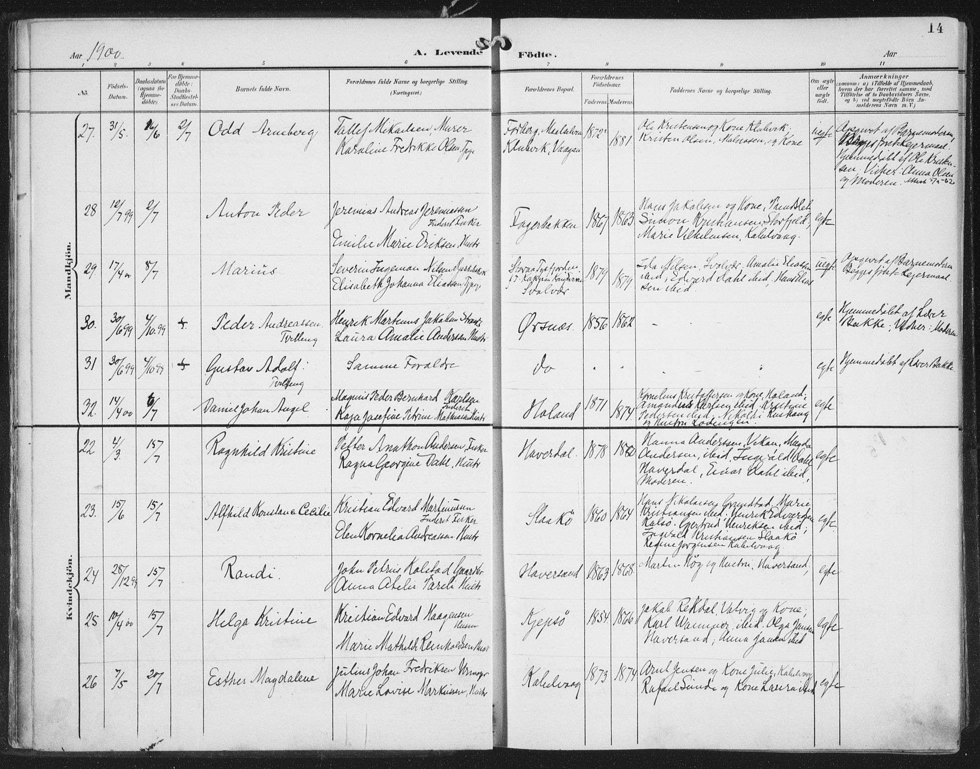 Ministerialprotokoller, klokkerbøker og fødselsregistre - Nordland, AV/SAT-A-1459/874/L1062: Ministerialbok nr. 874A06, 1899-1907, s. 14