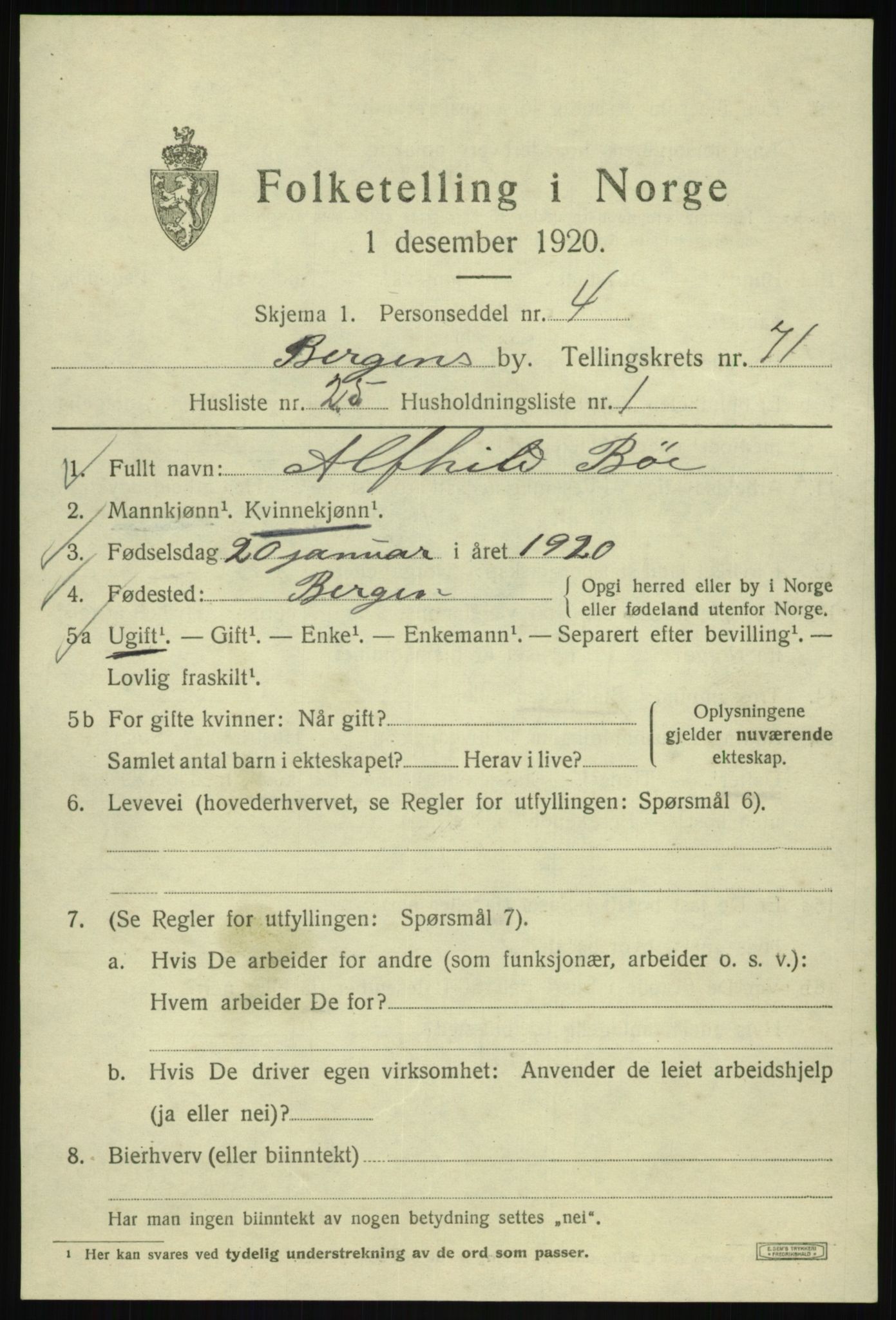 SAB, Folketelling 1920 for 1301 Bergen kjøpstad, 1920, s. 141526