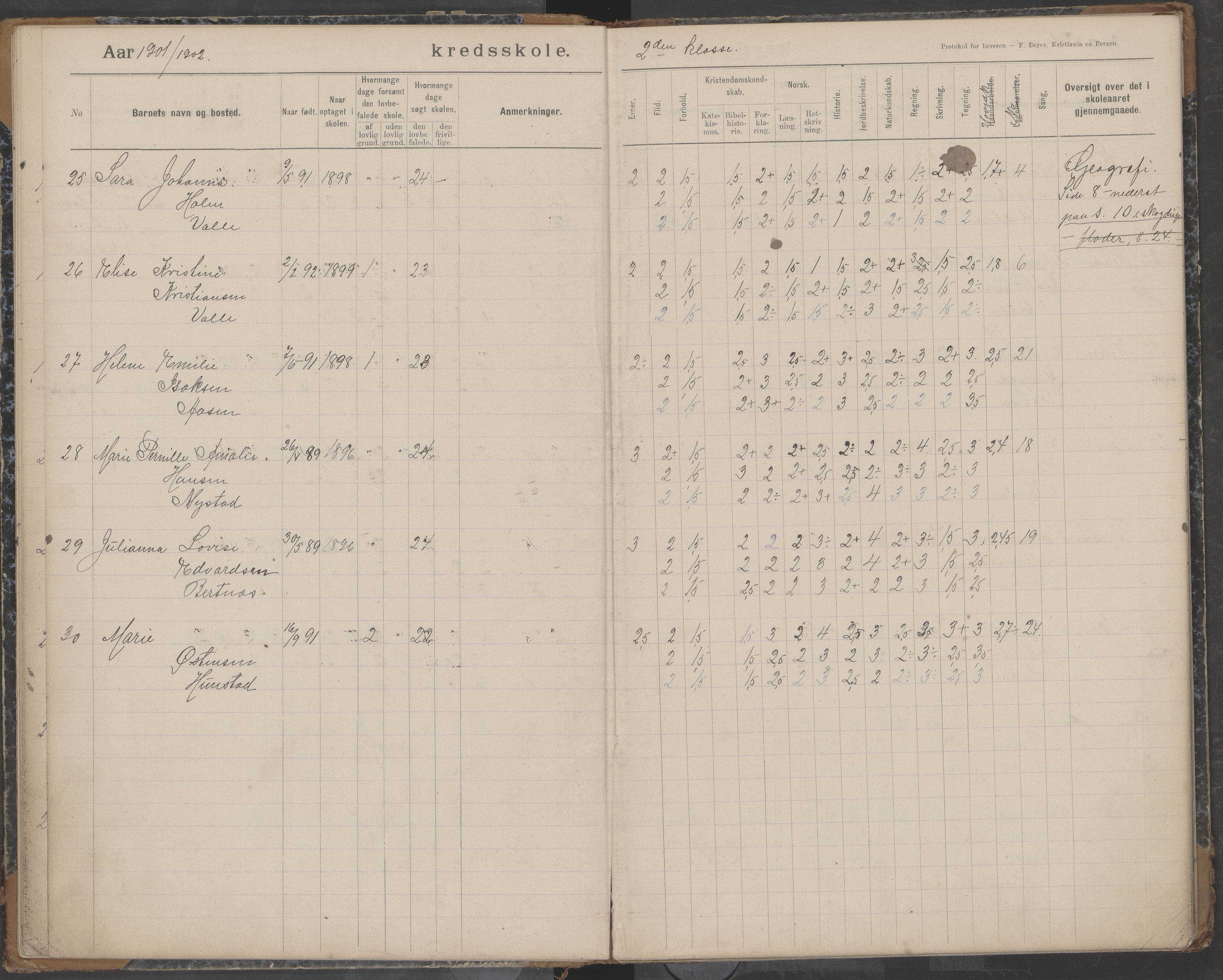 Bodin kommune. Støver skolekrets, AIN/K-18431.510.07/F/Fa/L0003: Skoleprotokoll, 1900-1909