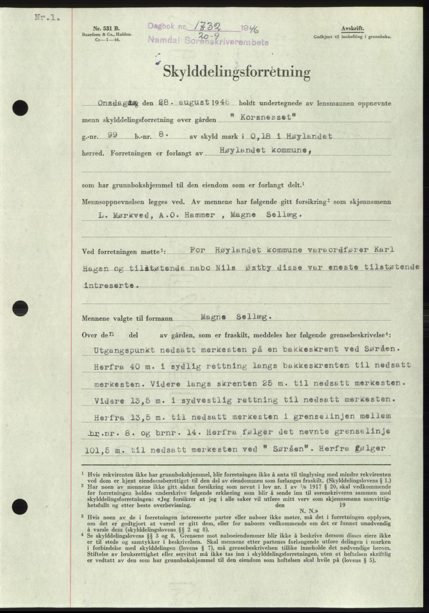 Namdal sorenskriveri, SAT/A-4133/1/2/2C: Pantebok nr. -, 1946-1947, Dagboknr: 1732/1946