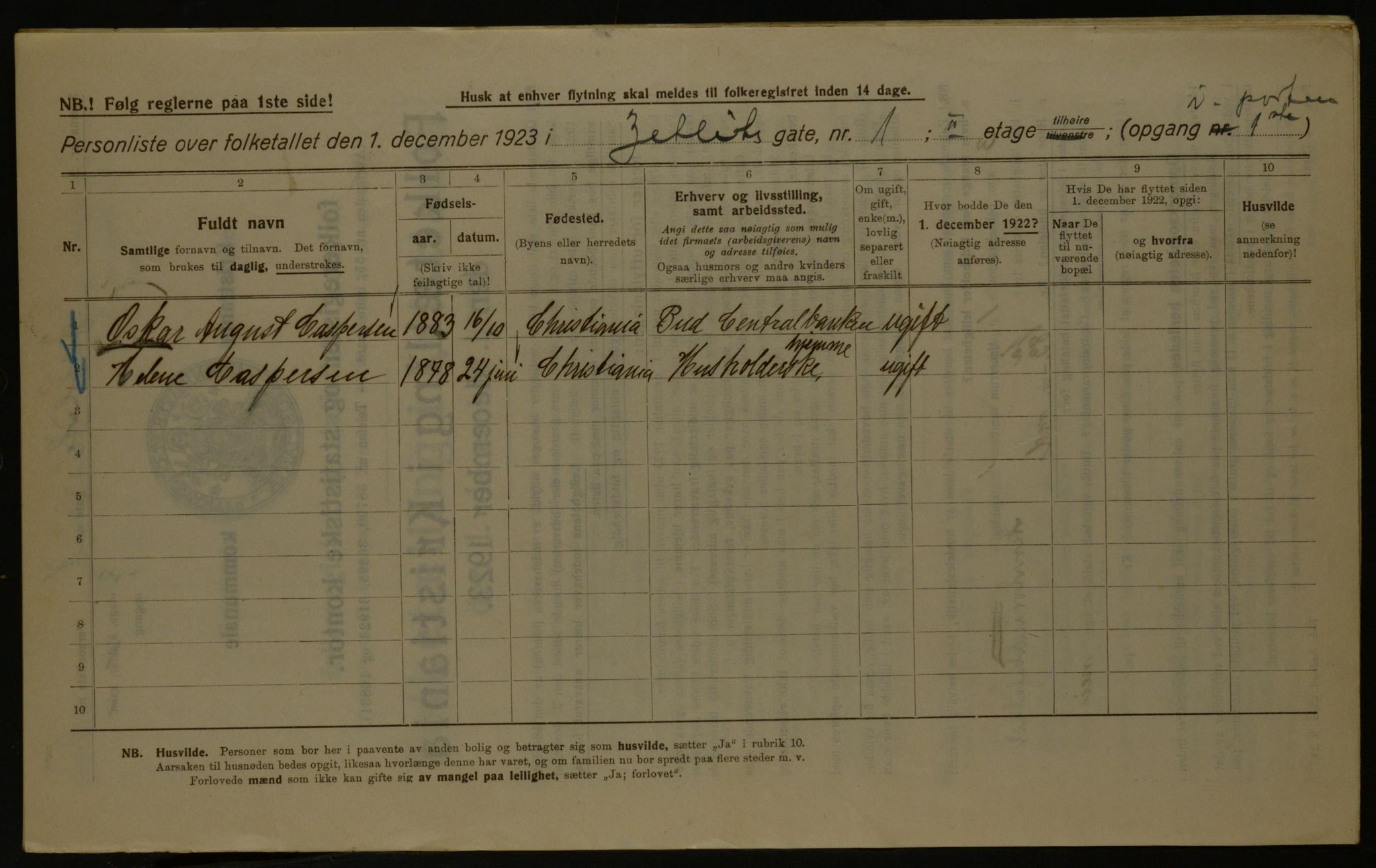 OBA, Kommunal folketelling 1.12.1923 for Kristiania, 1923, s. 141866