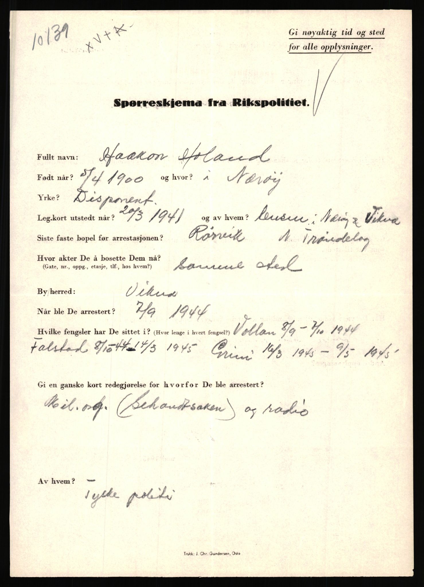 Rikspolitisjefen, AV/RA-S-1560/L/L0007: Heen, Erik C. - Iversen, Trygve, 1940-1945, s. 417