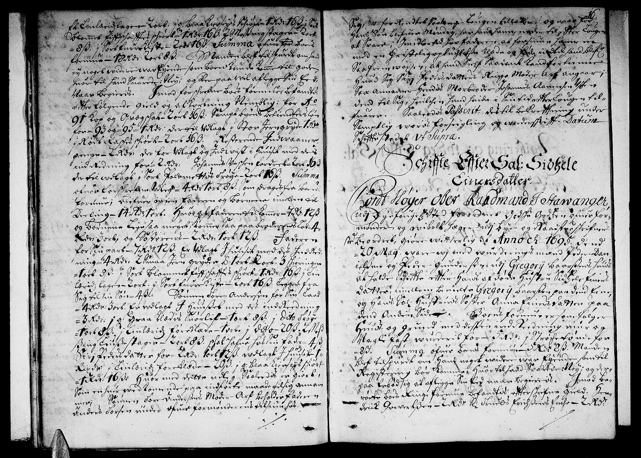 Stavanger byfogd, AV/SAST-A-101408/001/5/50/503BB/L0003: Skifteprotokoll, 1695-1707, s. 15b-16a