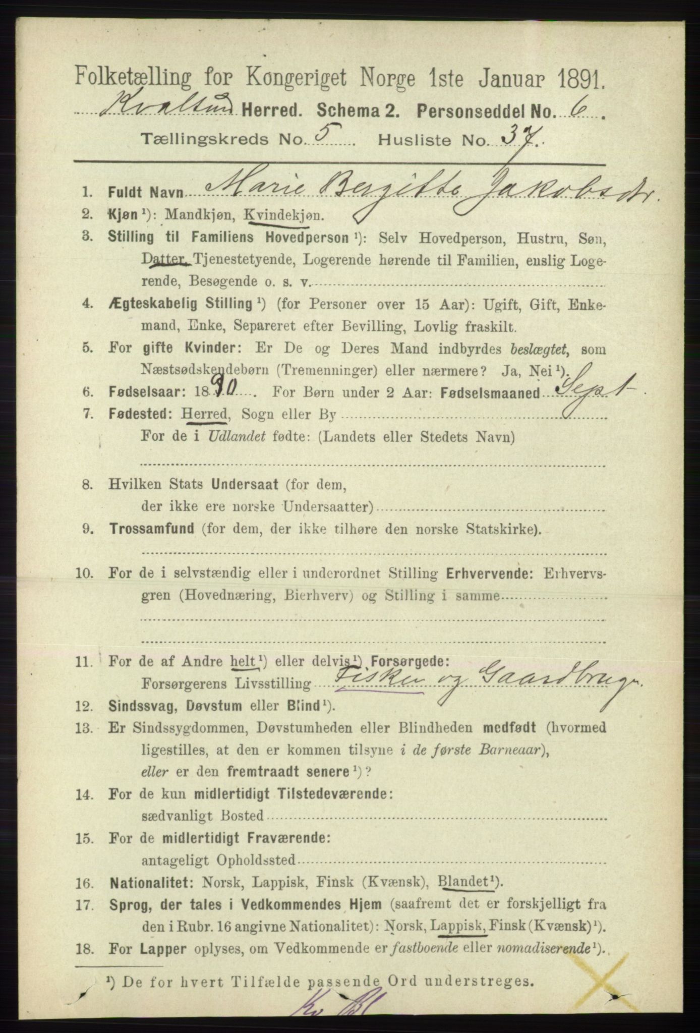 RA, Folketelling 1891 for 2017 Kvalsund herred, 1891, s. 776