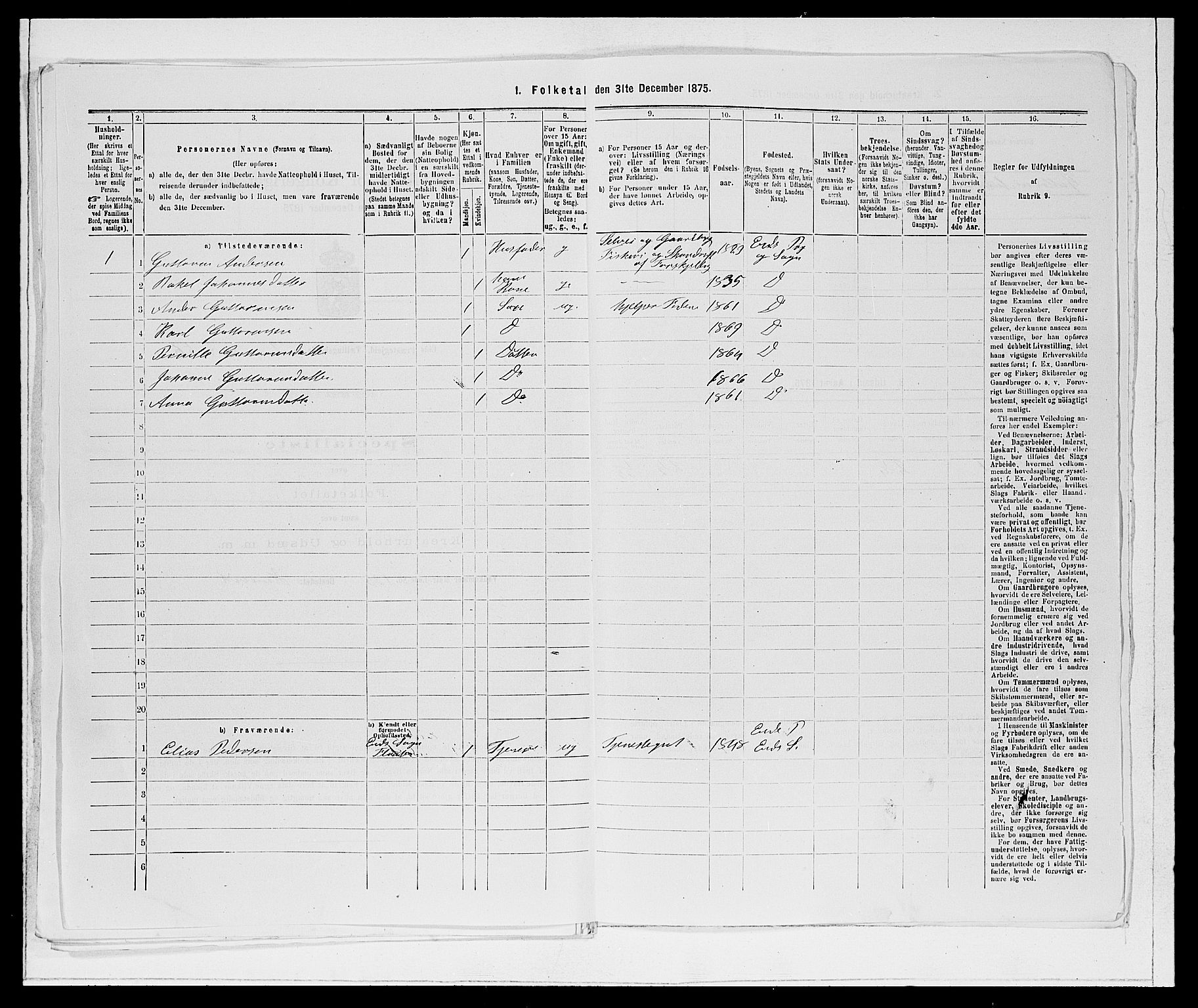 SAB, Folketelling 1875 for 1443P Eid prestegjeld, 1875, s. 225