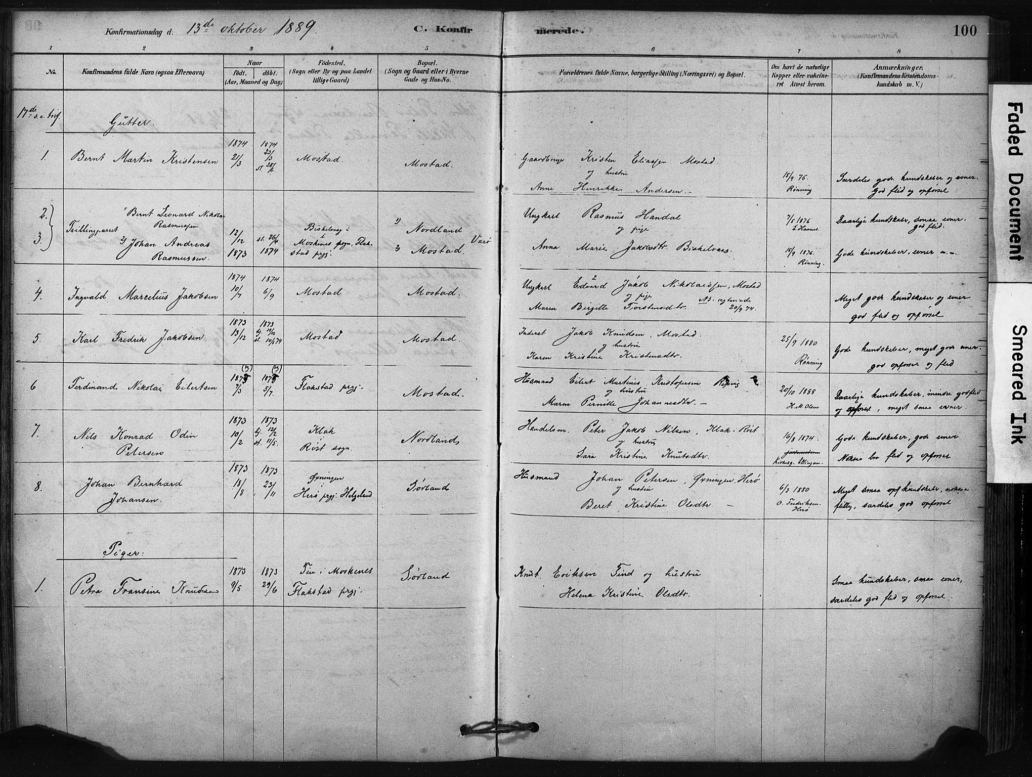 Ministerialprotokoller, klokkerbøker og fødselsregistre - Nordland, AV/SAT-A-1459/807/L0122: Ministerialbok nr. 807A05, 1880-1902, s. 100