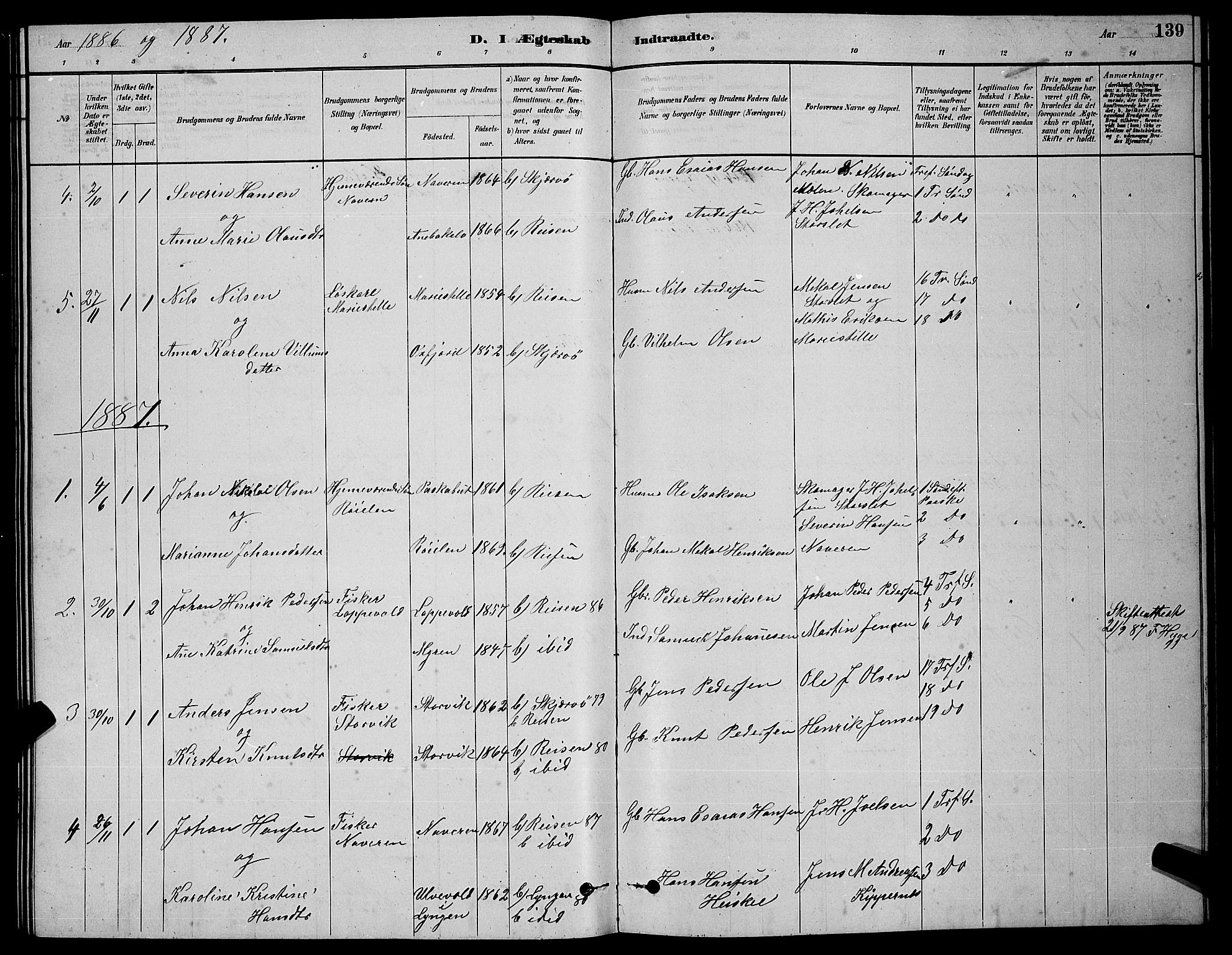 Skjervøy sokneprestkontor, AV/SATØ-S-1300/H/Ha/Hab/L0020klokker: Klokkerbok nr. 20, 1878-1892, s. 139