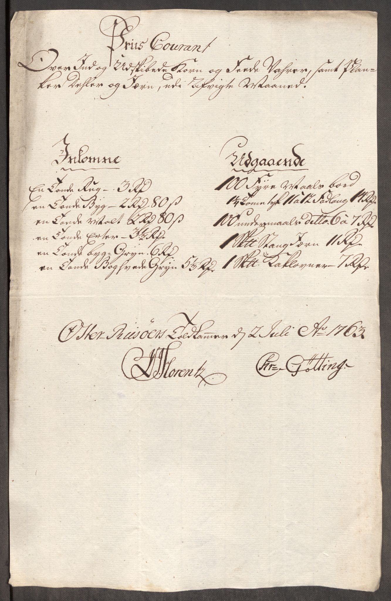 Rentekammeret inntil 1814, Realistisk ordnet avdeling, RA/EA-4070/Oe/L0007: [Ø1]: Priskuranter, 1761-1763, s. 718