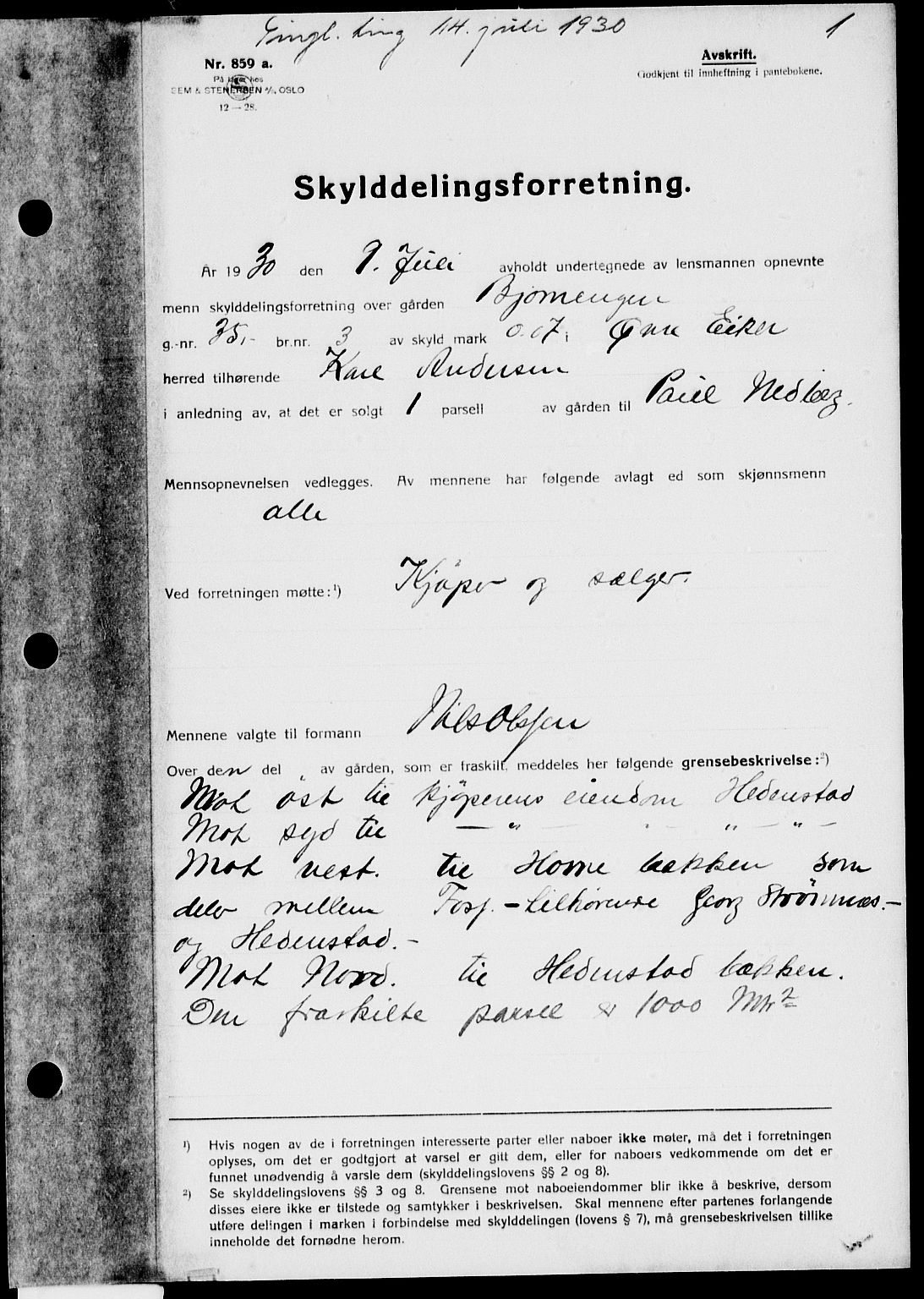 Eiker, Modum og Sigdal sorenskriveri, SAKO/A-123/G/Ga/Gab/L0021: Pantebok nr. II 21, 1930-1931, s. 1