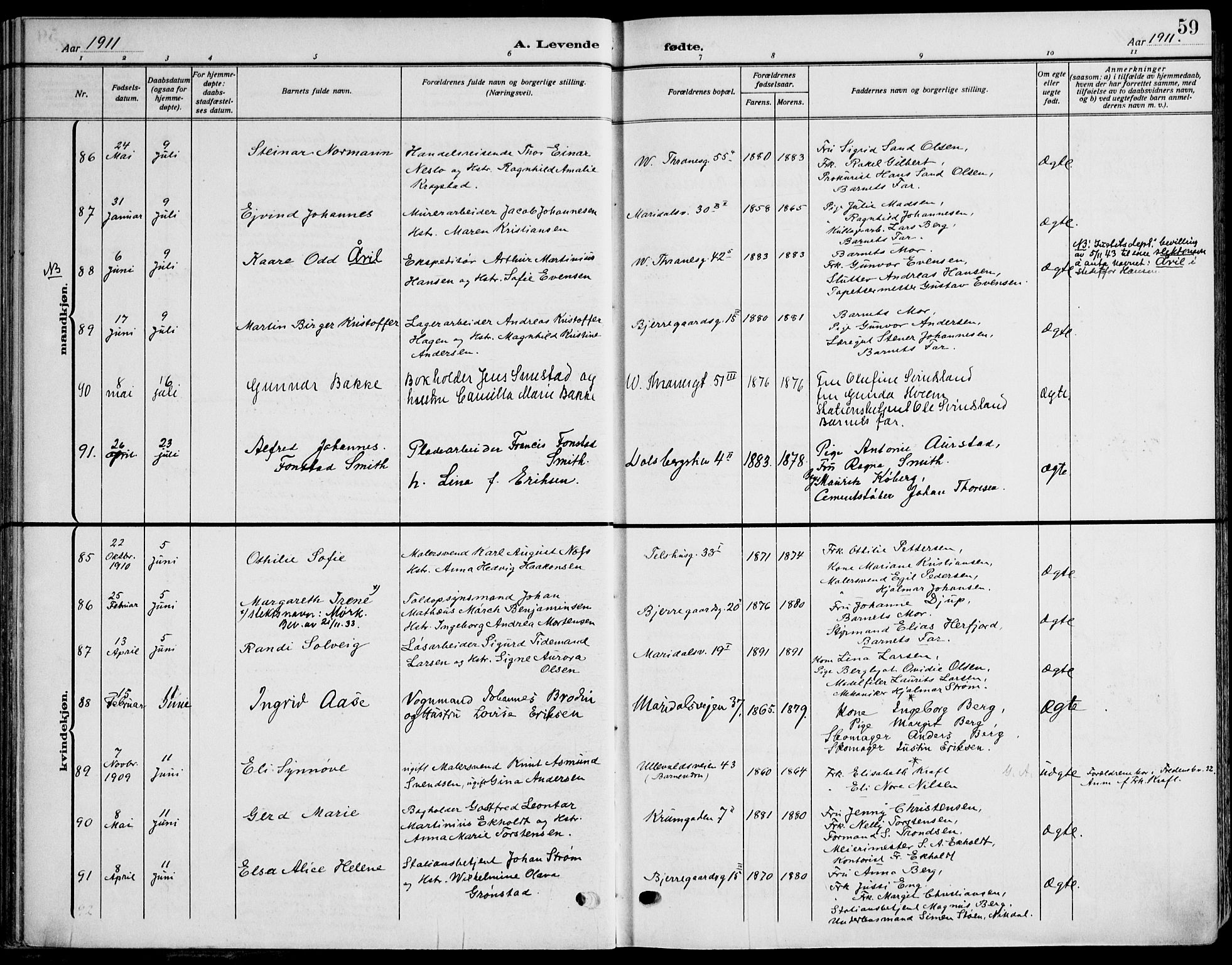 Gamle Aker prestekontor Kirkebøker, AV/SAO-A-10617a/F/L0014: Ministerialbok nr. 14, 1909-1924, s. 59