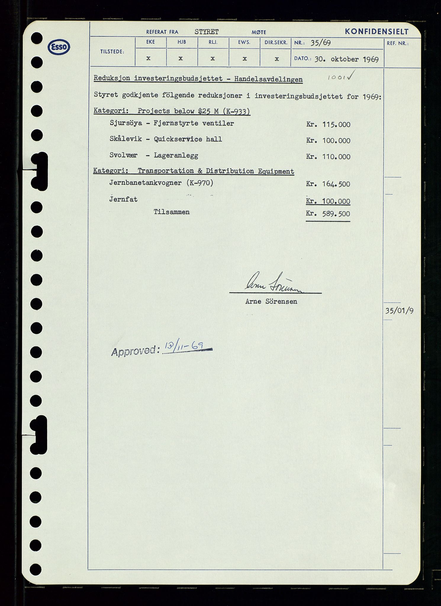 Pa 0982 - Esso Norge A/S, SAST/A-100448/A/Aa/L0003/0001: Den administrerende direksjon Board minutes (styrereferater) og Bedriftforsamlingsprotokoll / Den administrerende direksjon Board minutes (styrereferater), 1969, s. 40