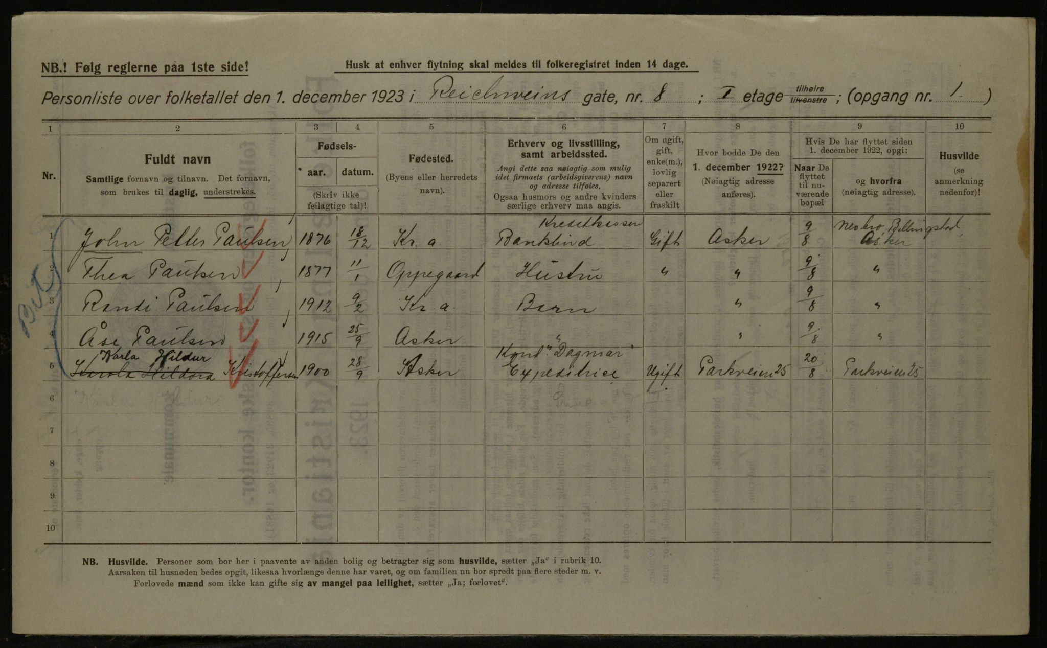 OBA, Kommunal folketelling 1.12.1923 for Kristiania, 1923, s. 91511