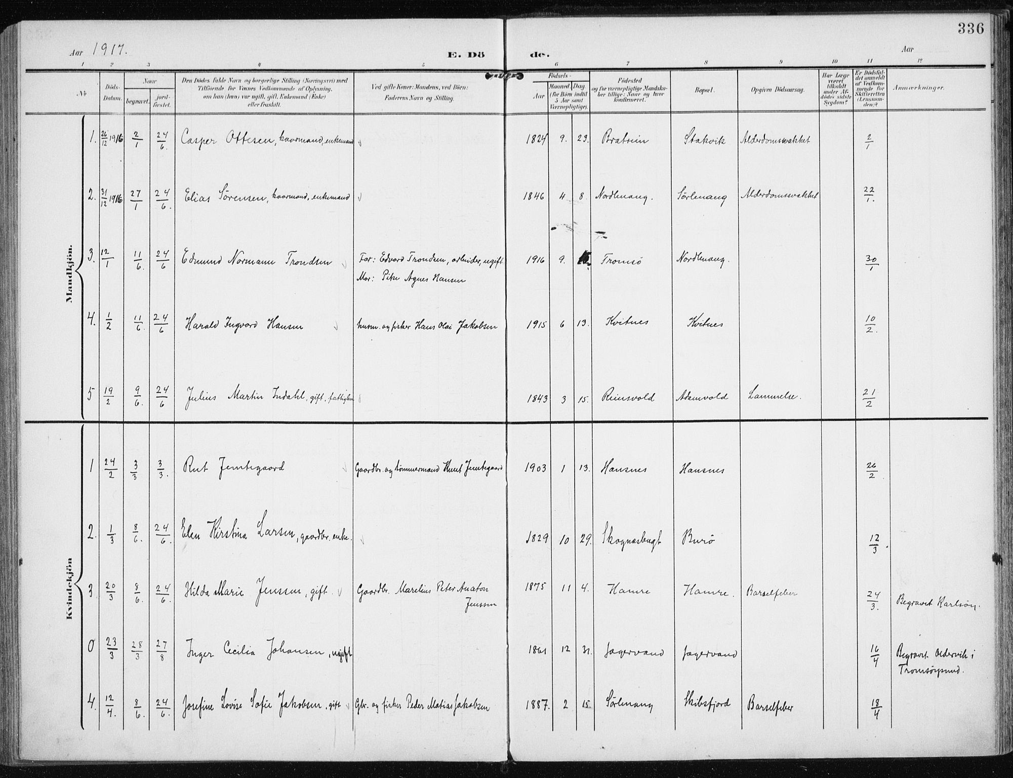 Karlsøy sokneprestembete, AV/SATØ-S-1299/H/Ha/Haa/L0014kirke: Ministerialbok nr. 14, 1903-1917, s. 336