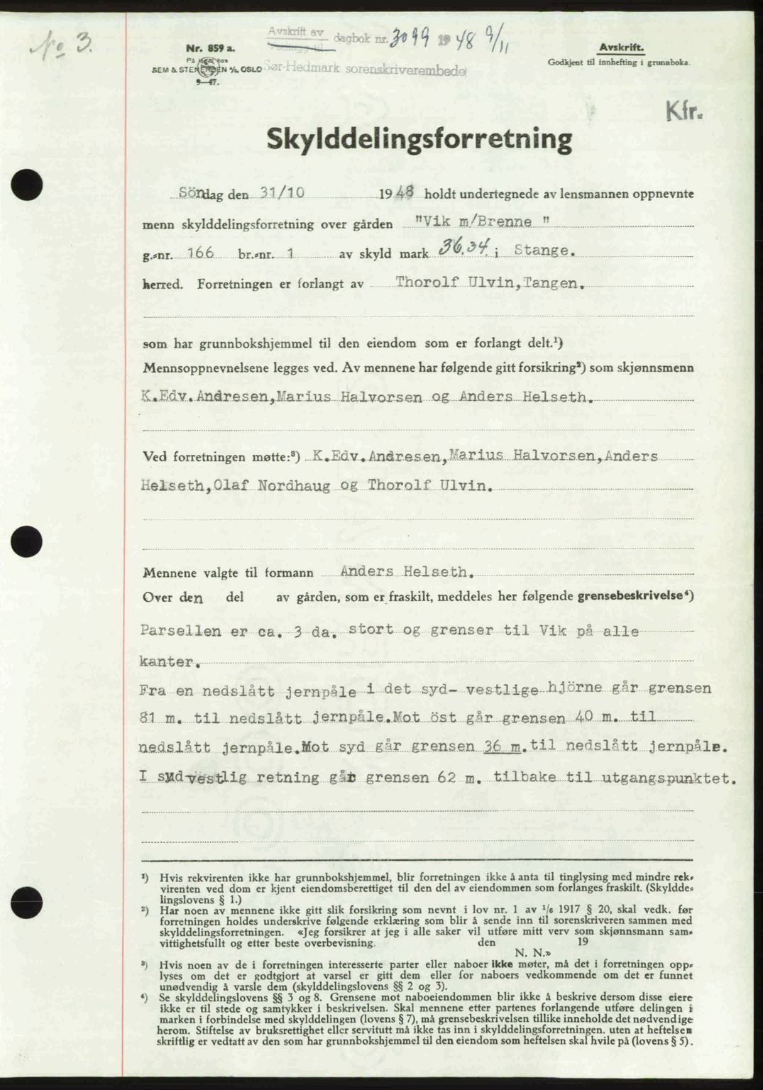 Sør-Hedmark sorenskriveri, SAH/TING-014/H/Hb/Hbd/L0018: Pantebok nr. 18, 1948-1949, Dagboknr: 3099/1948