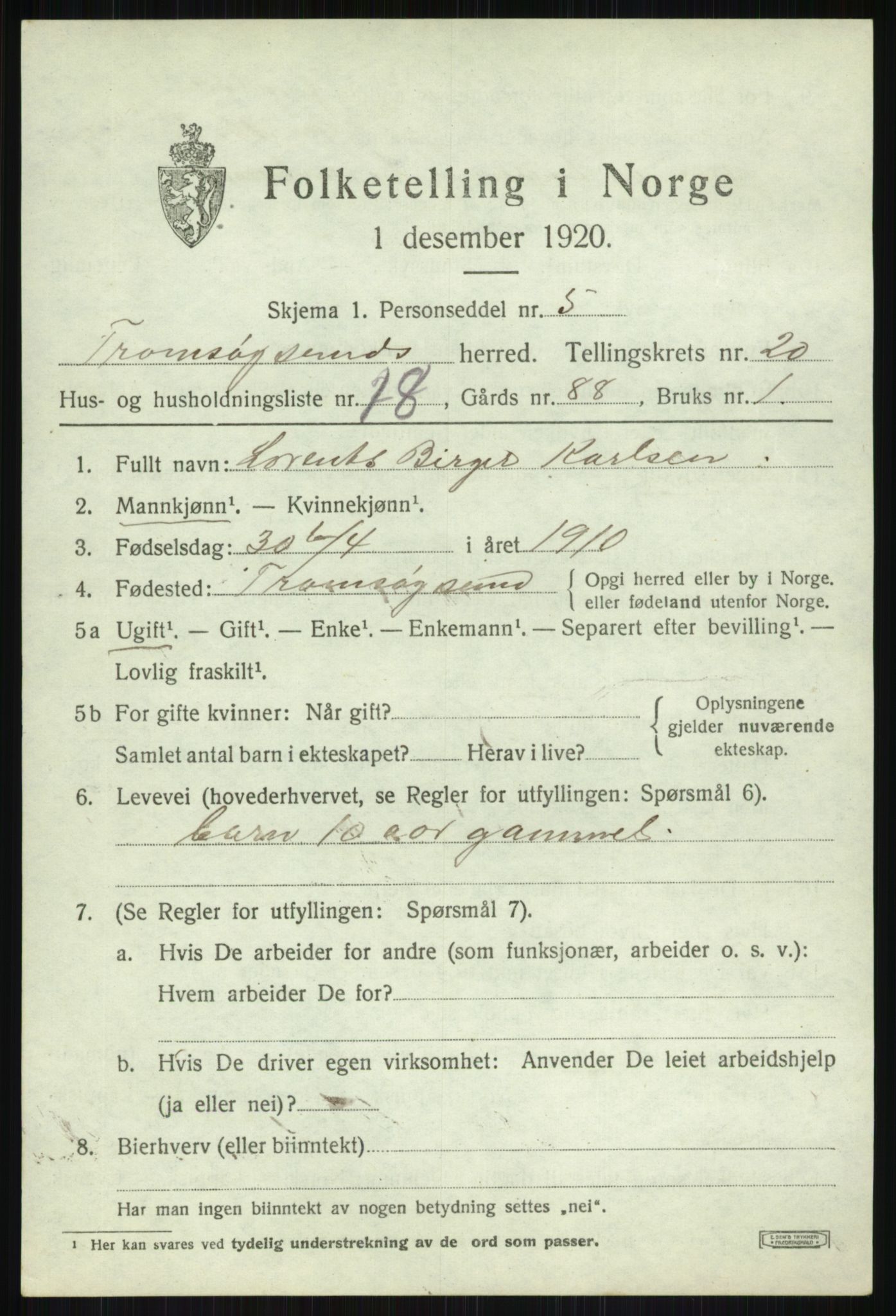 SATØ, Folketelling 1920 for 1934 Tromsøysund herred, 1920, s. 10820