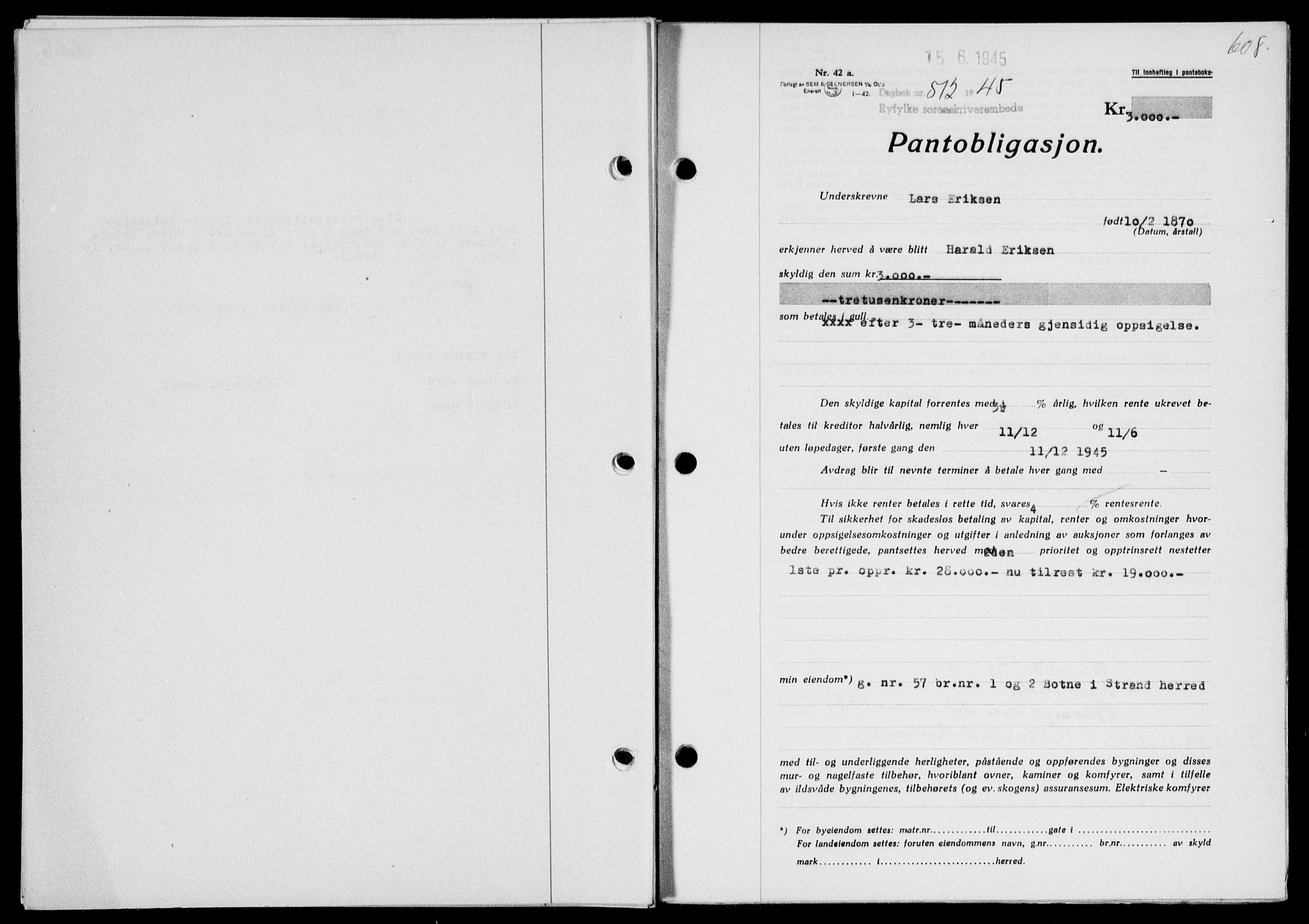 Ryfylke tingrett, SAST/A-100055/001/II/IIB/L0090: Pantebok nr. 69, 1943-1945, Dagboknr: 512/1945