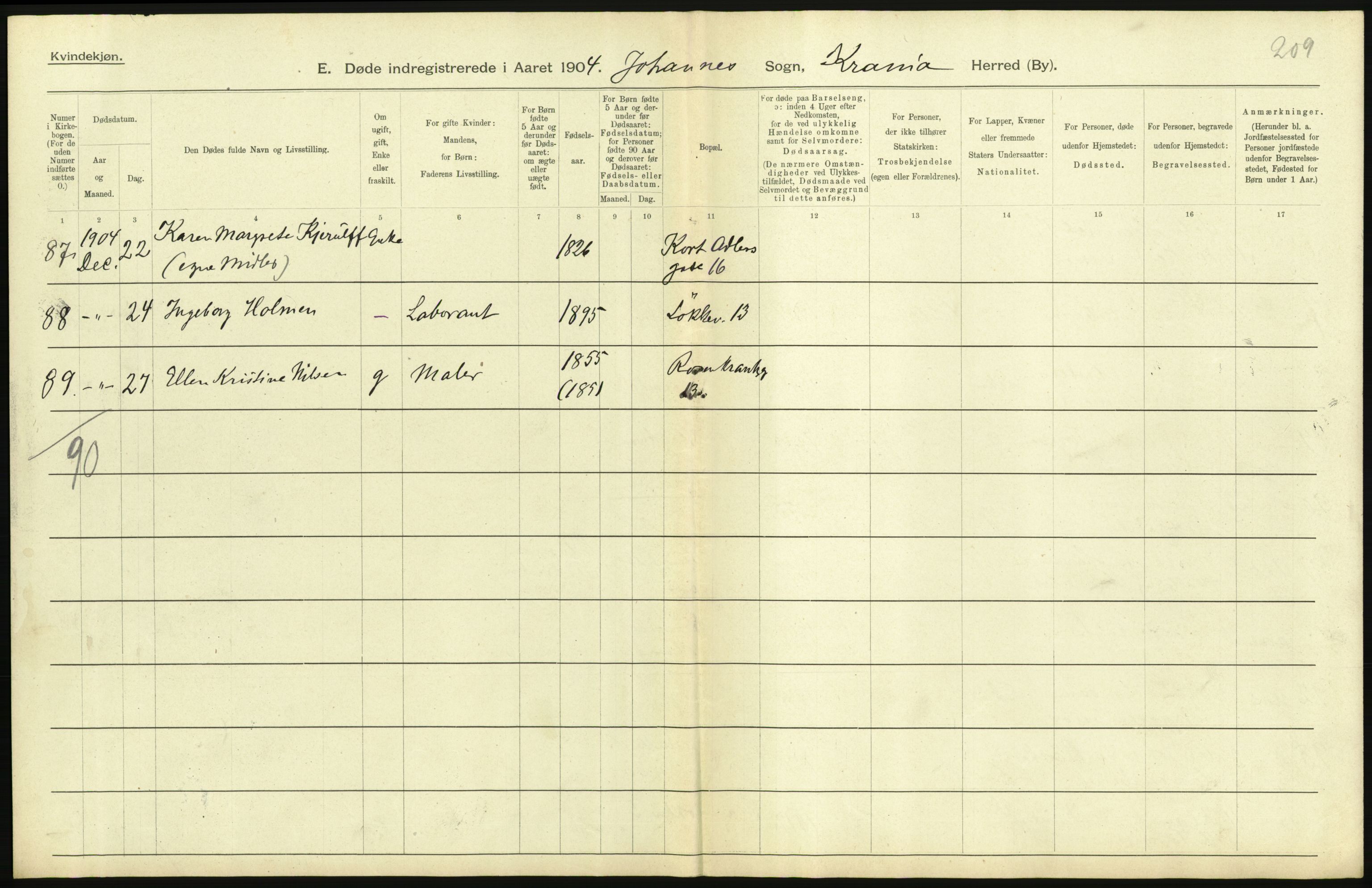 Statistisk sentralbyrå, Sosiodemografiske emner, Befolkning, AV/RA-S-2228/D/Df/Dfa/Dfab/L0004: Kristiania: Gifte, døde, 1904, s. 453